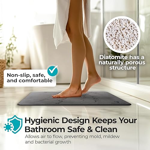 Miniatura 8 de Novasway - Tapete de baño de piedra de diatomita para baño, secado rápido, antideslizante, absorbente de agua, tapete de ducha duradero de piedra