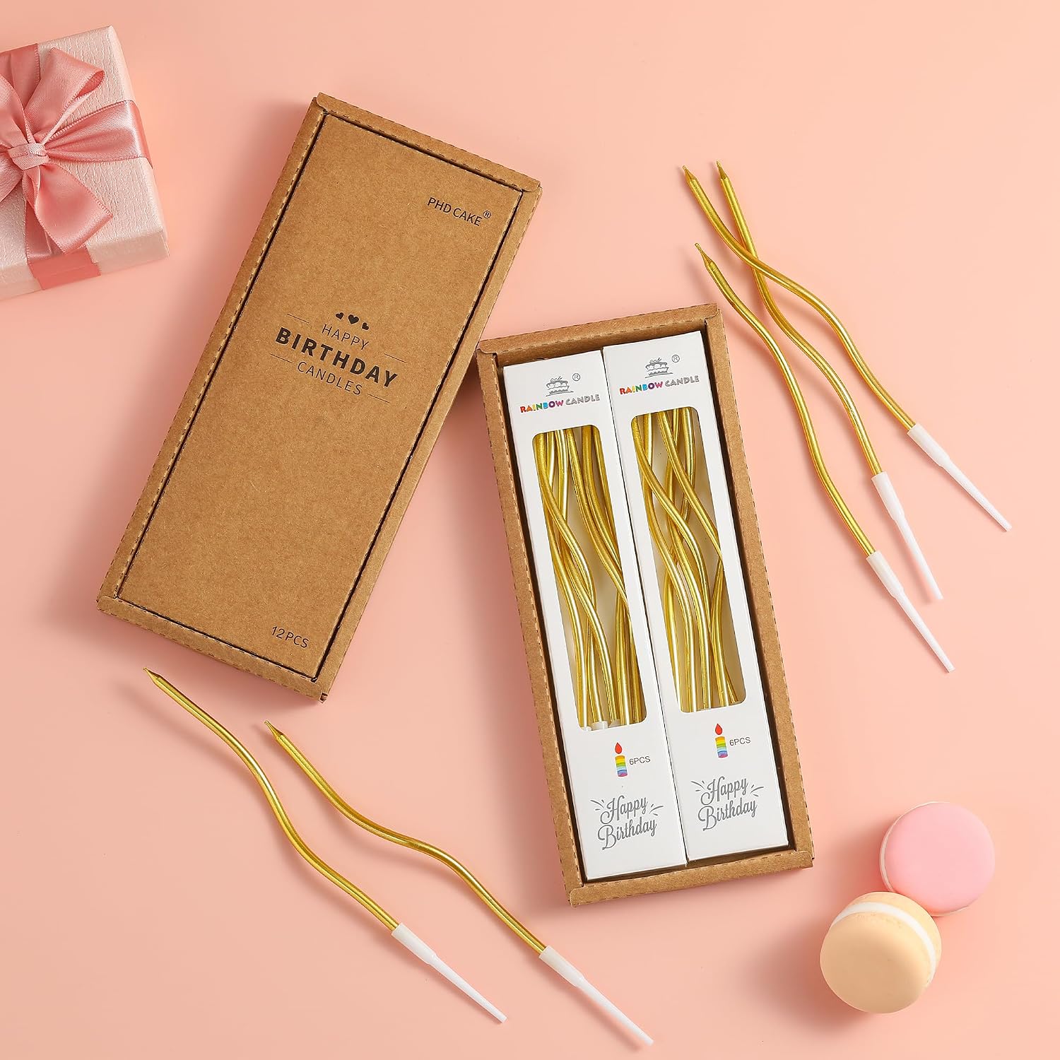 PHD CAKE 12-Count Gold Spiral Long Thin Metallic Birthday Candles, Cake Candles, Birthday Parties, Wedding Decorations, Party Candles