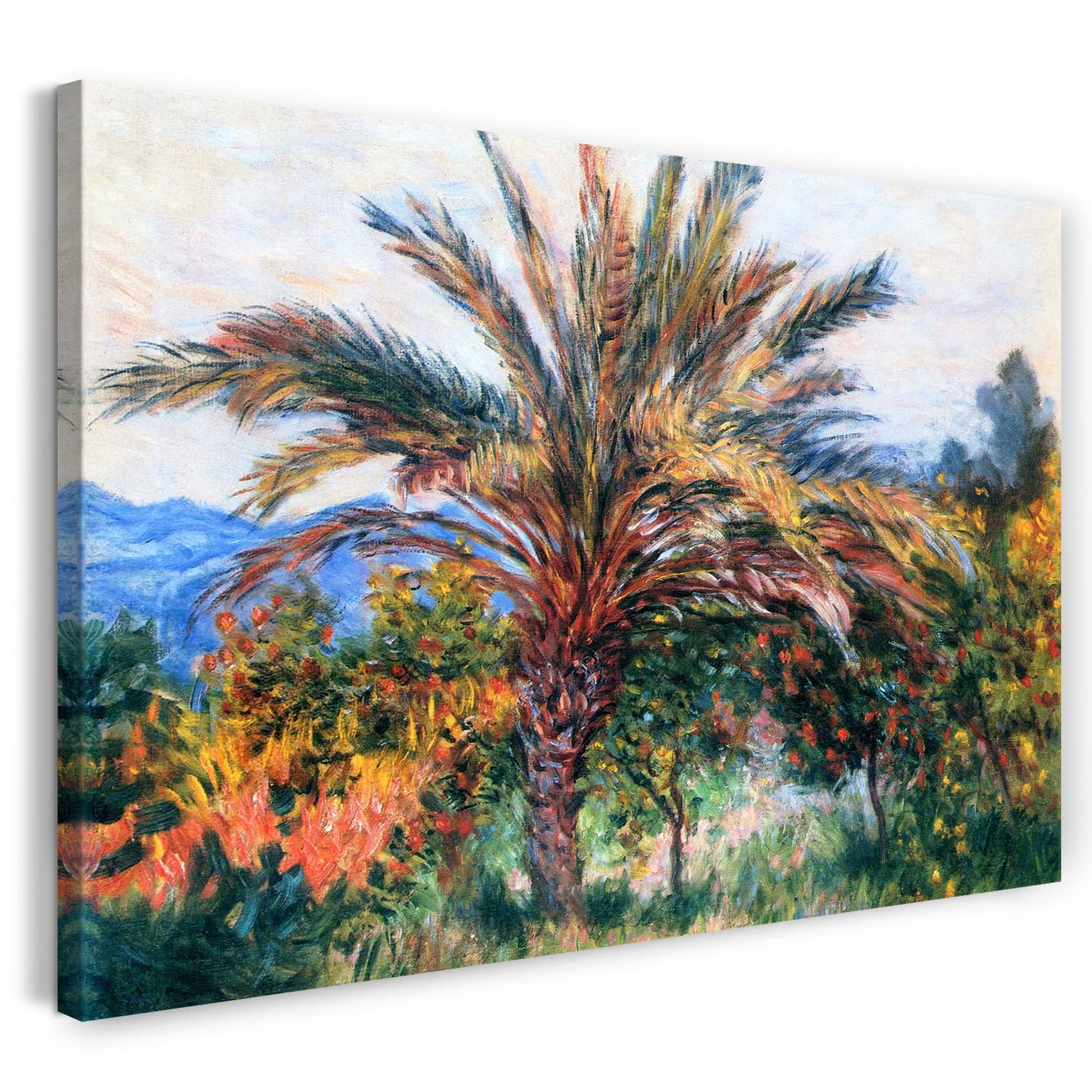 Tableau Décoratif Claude Monet - 'Palmier à Bordighera' - Impression Sur Toile Encadrée - Neuf