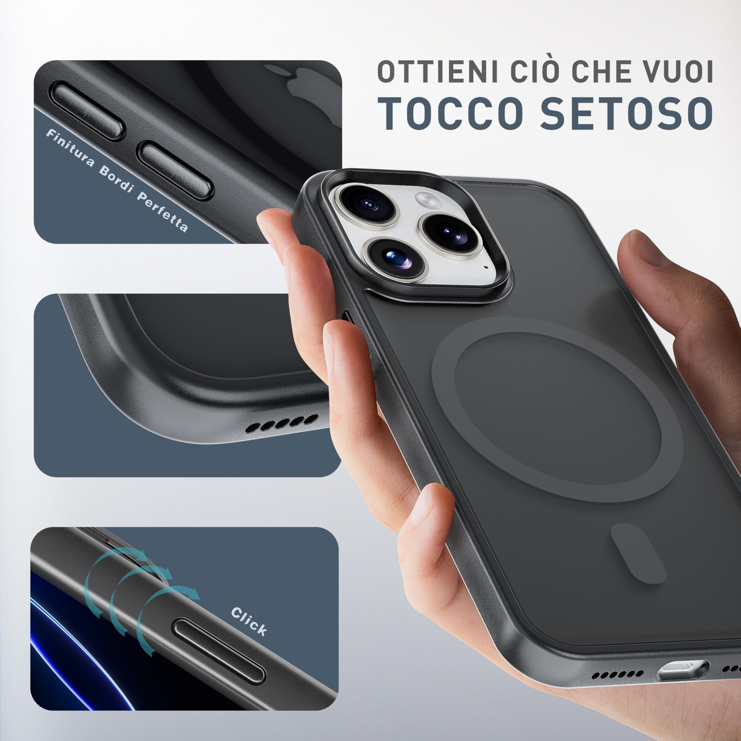 tigratigro Cover Magnetica per iPhone 13 Pro, Compatibile con MagSafe, Custodia Traslucida Opaca Posteriore Sottile Antiurto Protettiva Case, Protezione Antiurto di Grado Militare, Nero