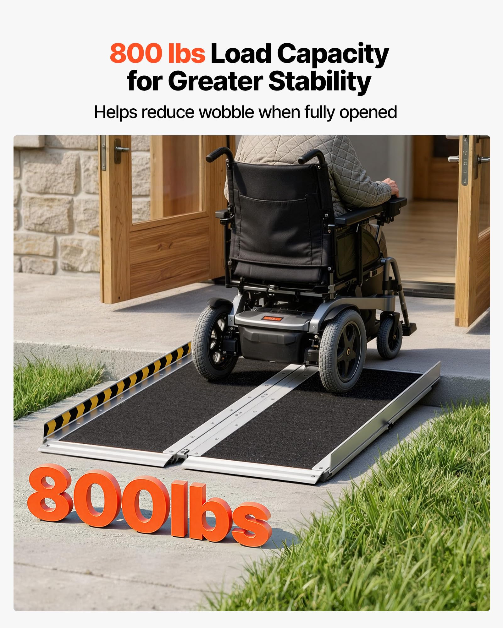 VEVOR Rampa para Silla de Ruedas Plegable Antideslizante 915 x 736,6 mm, Rampa de Umbral de Aluminio con Capacidad de Carga 362,9 kg para Scooters, Escaleras, Puertas, Andadores, Entradas y Uso Diario