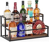 THYGIFTREE 2-Tier Liquor Bottle Display Shelf - Space-Saving Bar Rack Stand for Whiskey Wine Spirits Kitchen Countertop Organizer