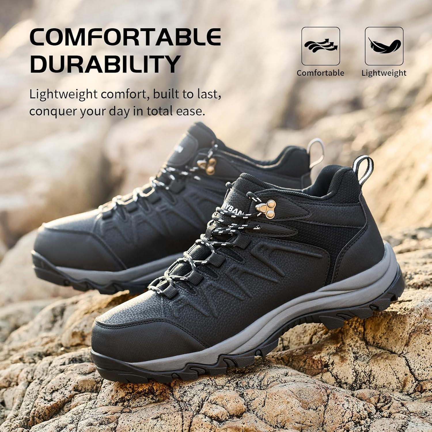 Waterproof Hiking Shoes Men Non-Slip Grip Ankle Support, Fashion Sneakers Tennis Walking Shoes Durable Comfort for Trekking, Trail Running, and Outdoor Adventures