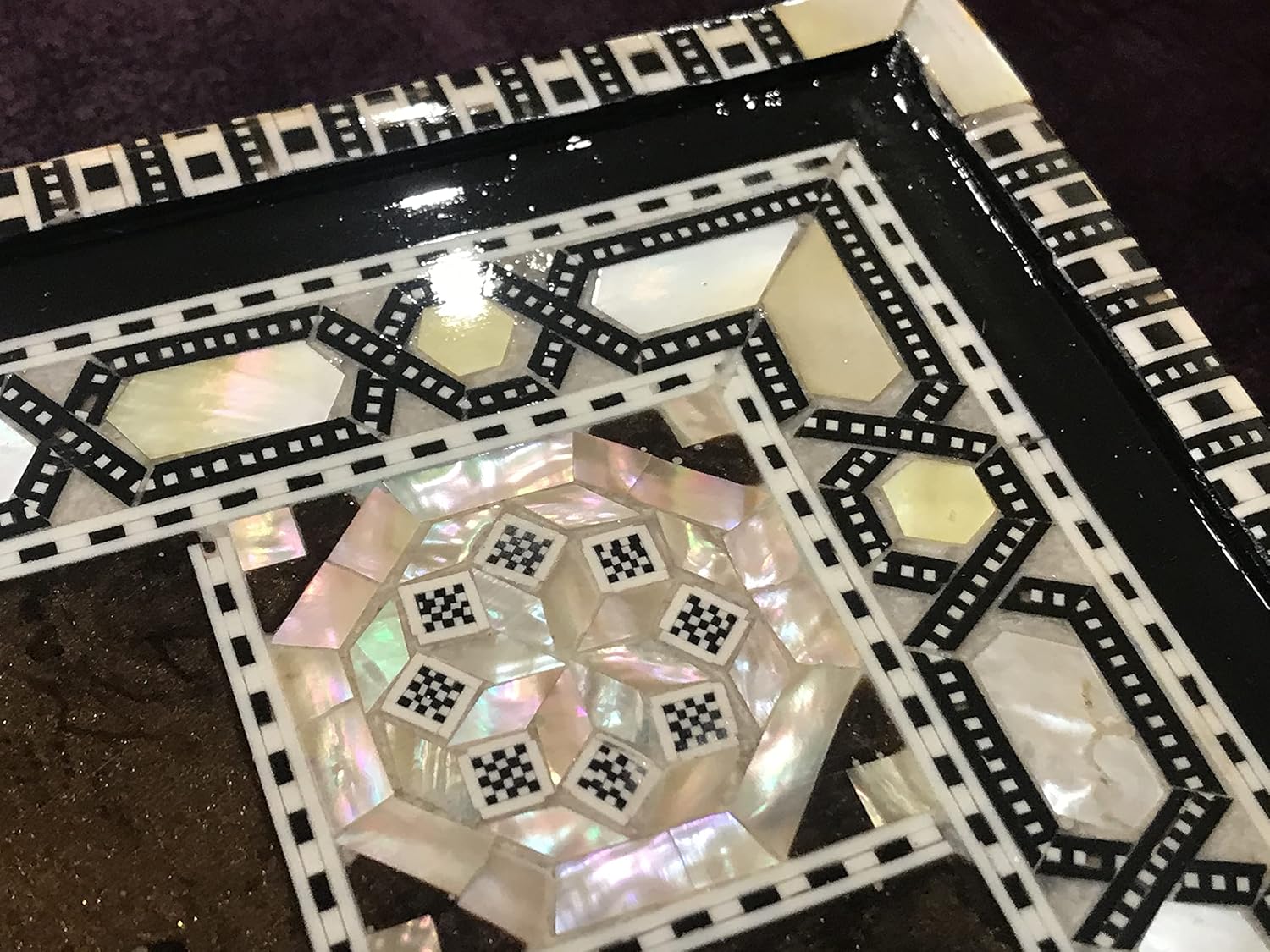 Chess Board Beech Wood Inlaid Mother of Pearl Egyptian Handmade 16.8 inch