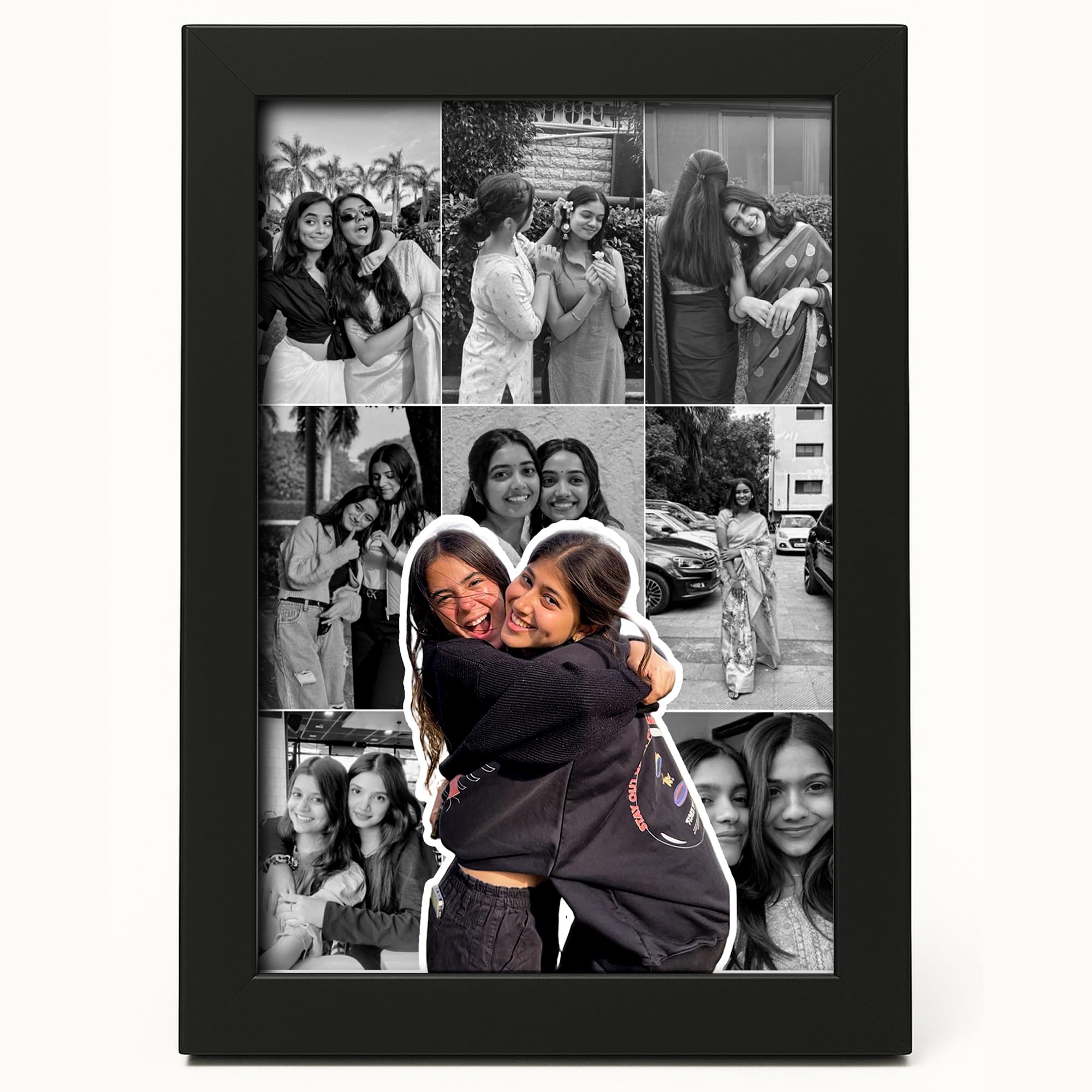 Fairus CUSTOMISED Photo Collage Frame with Black Border | 4x6 Inches Gift for Birthday and Friendship, Wall Mountable Picture Display