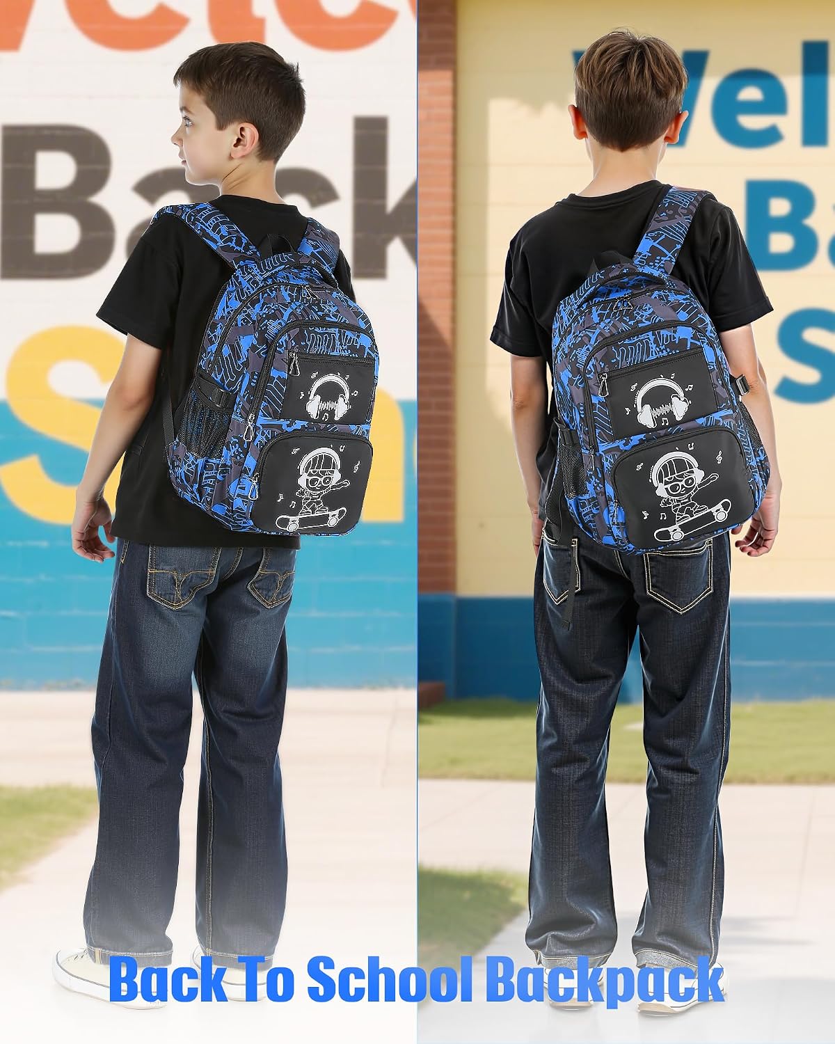 School Backpack for Boys Backpacks for Kids Camo Bookbag Teens Middle School Bags Waterproof Travel Backpack-Blue