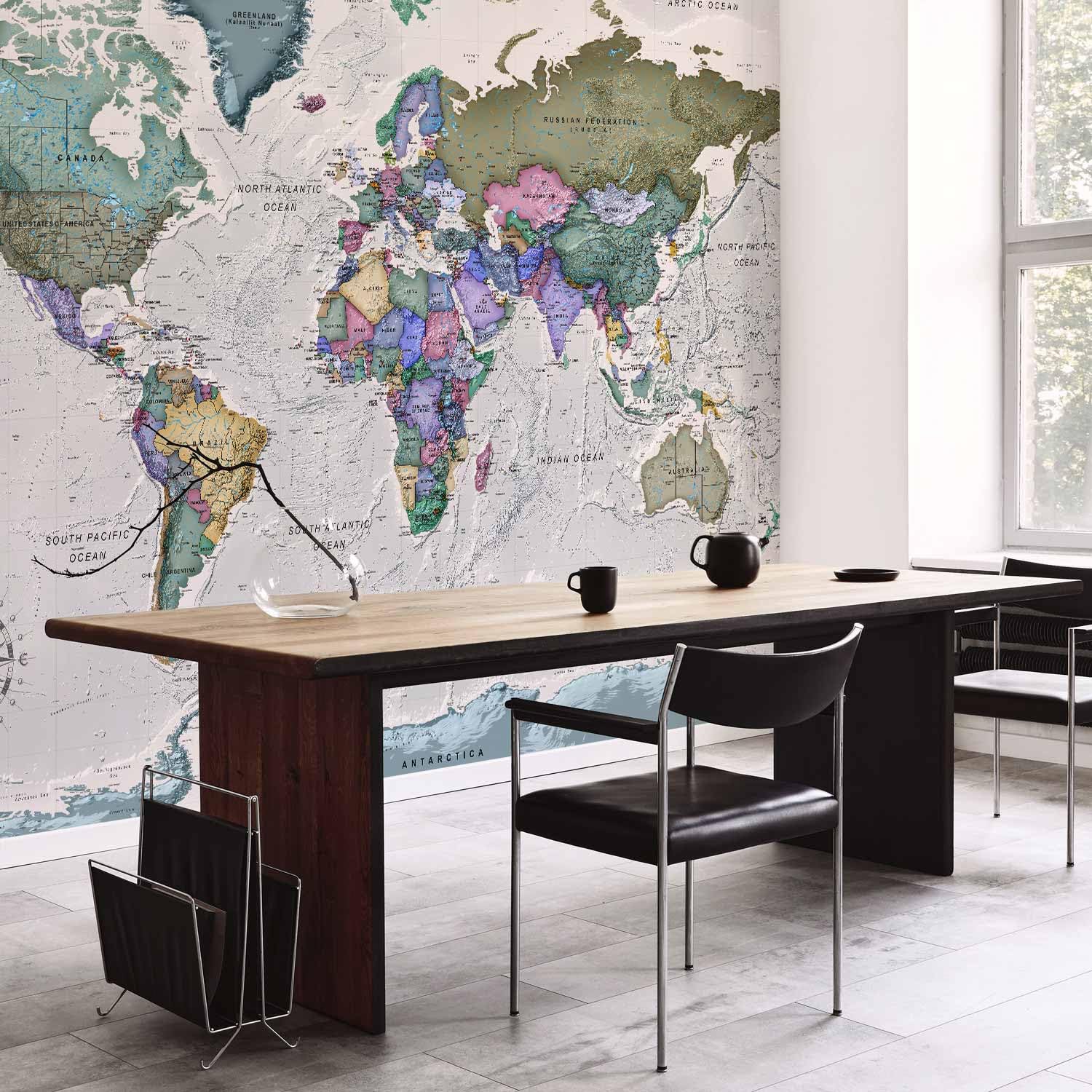 murando Fotomurales Mapamundi 300x210 cm XXL Papel pintado tejido no tejido | Decoración de Pared decorativos Murales moderna de Diseno Fotográfico Mapa del mundo mundo