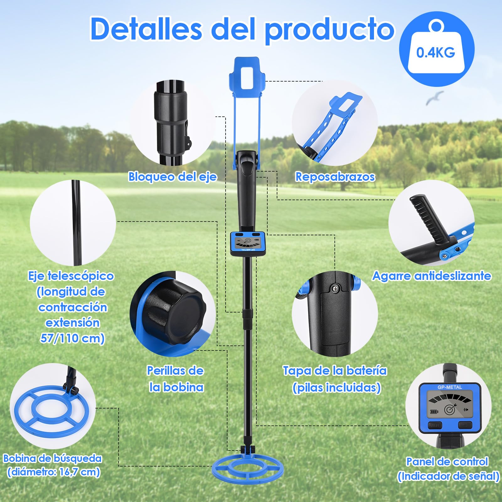 Dreamhigh Detector de metales para niños, detector de metales ligero con mango ajustable, fácil de montar, volumen ajustable, para la búsqueda del tesoro en la playa, en el parque, en el jardín o al
