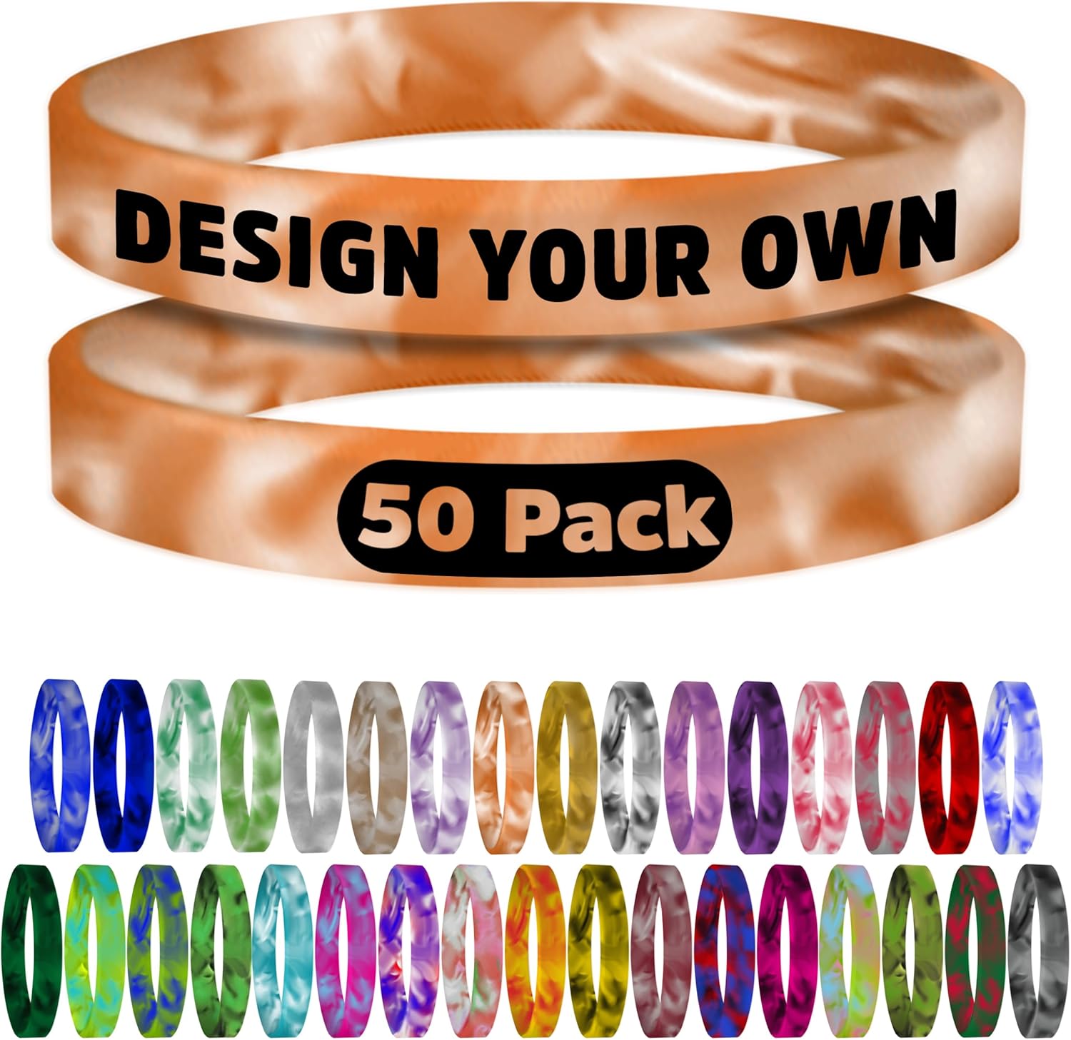 USMG Swirl Colored Custom Silicone Wristbands - Personalized 1/2" Rubber Bracelets One-Color Print for Marketing & Events