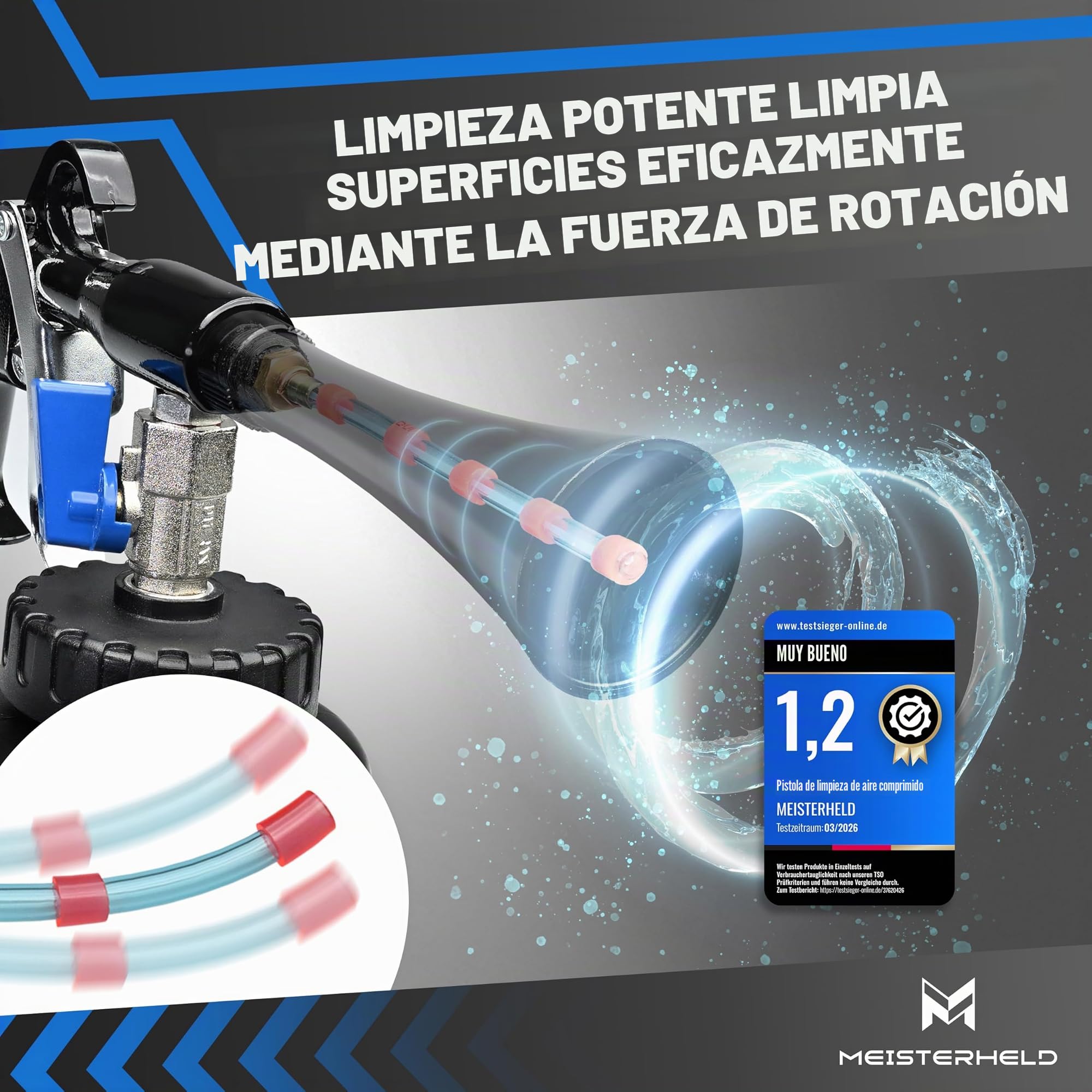 Pistola de limpieza de aire comprimido – Limpiador preciso en seco y húmedo para coche, alfombra y demás – Pistola de aire con depósito de agua, accesorio de cepillo y válvulas