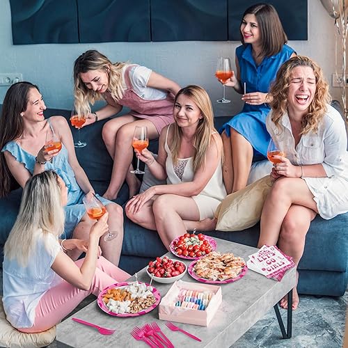 Miniatura 7 de durony 96 piezas de vajilla de fiesta de Let's Go Girls para 24 invitados, platos de papel de vaquera, platos de postre, servilletas de papel