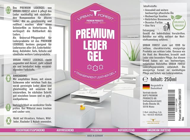 Foto 7 de 7 de URBAN FOREST Gel de piel con aceite de aloe vera, cuidado suave del cuero, 250 ml