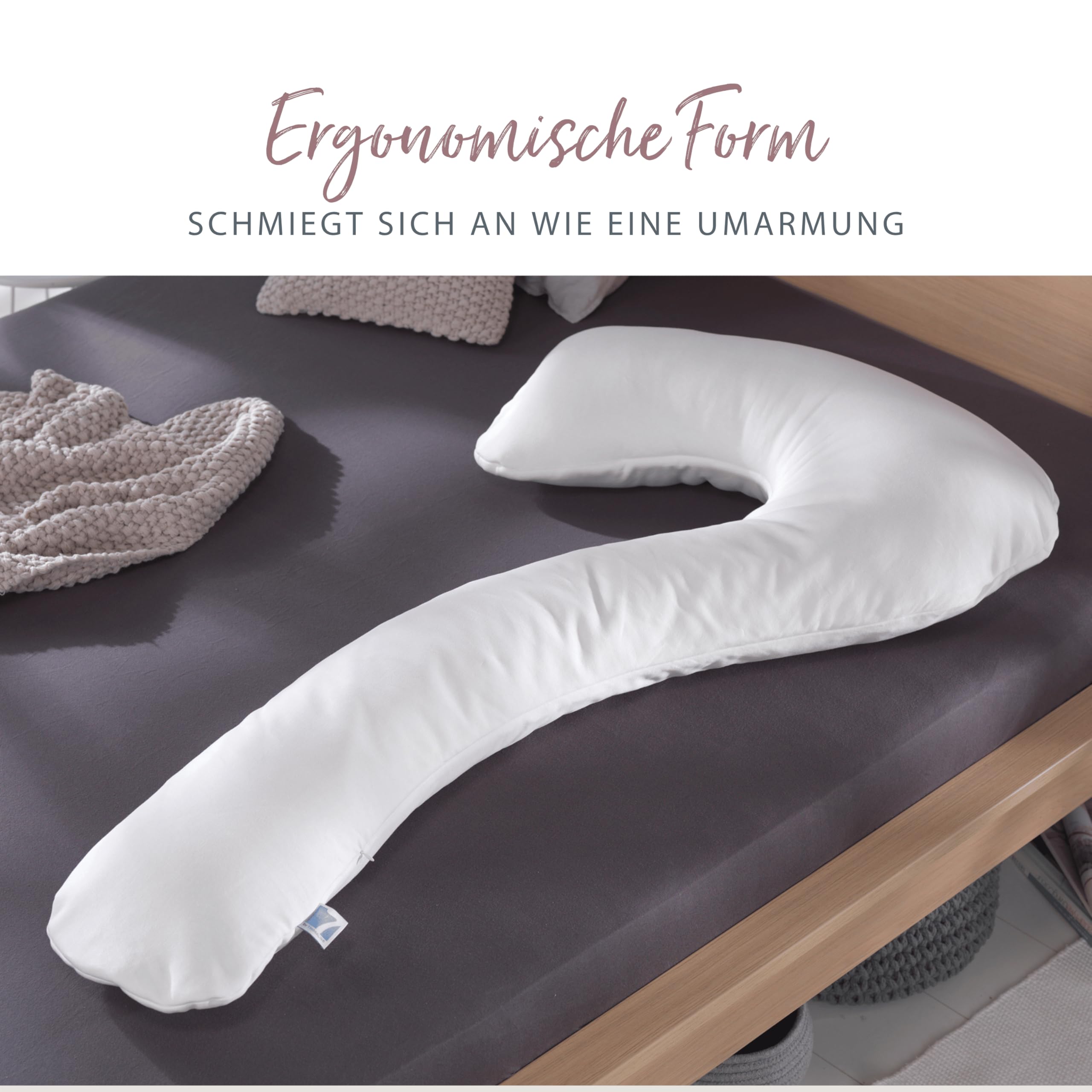 Theraline my7 Seitenschläferkissen mit Bezug, waschbar 60°C, Stillkissen & Lagerungskissen ergonomisch mit integriertem Kopfkissen, Kissen für Seitenschläfer mit wattiertem Bezug für mehr Komfort