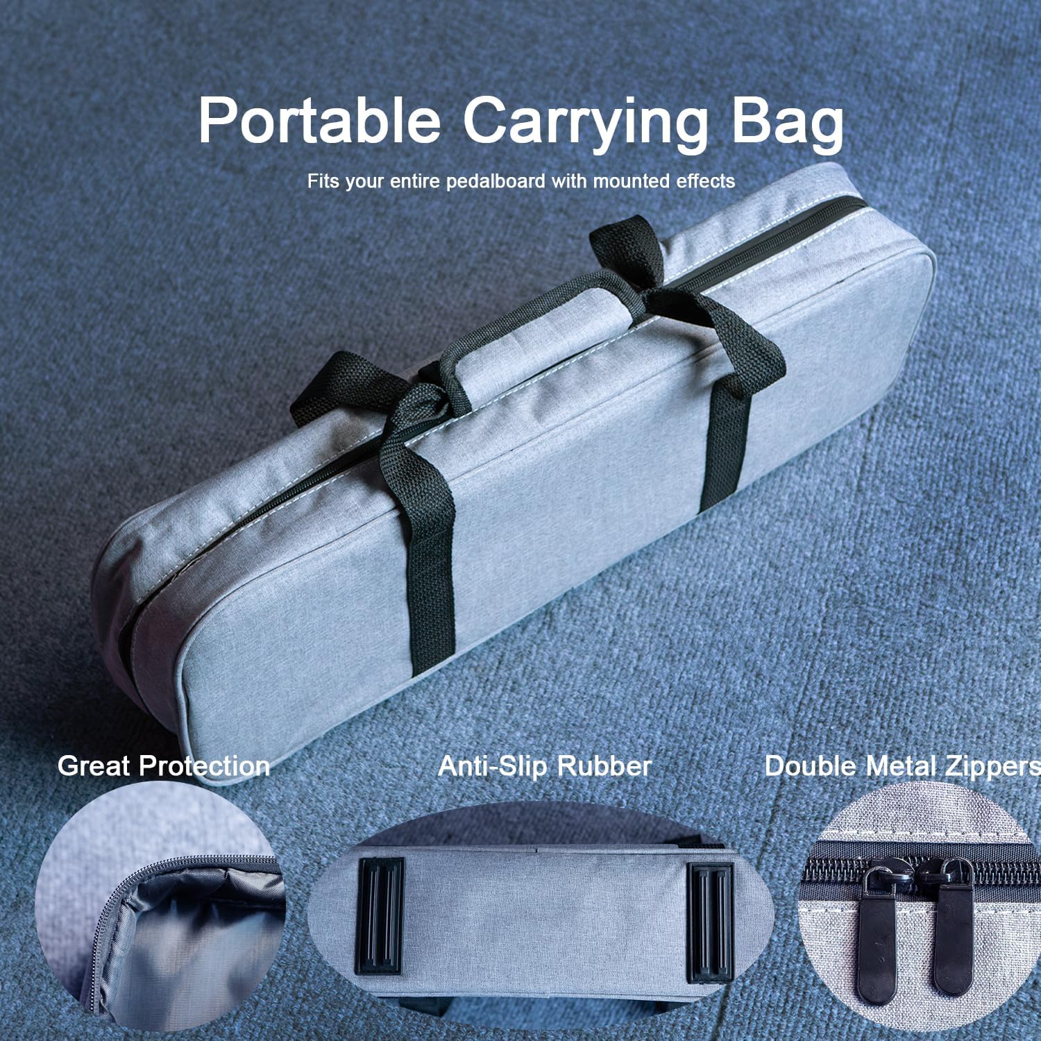 YUER Guitar PedalBoard with Built-in Power Supply & RGB LED Lights, 19.4x5.2" Portable Aluminum Alloy Guitar Effects Pedal board with 7x9V/12V/18V Outputs, 9 DC Cables, Carry Bag & Hook Tape