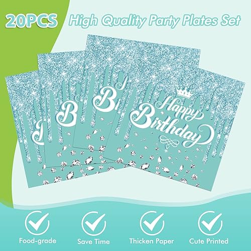 Miniatura 4 de Juego de vajilla de 41 piezas en color teja y plateado para decoración de mesa de feliz cumpleaños, tema de cumpleaños azul, platos de postre