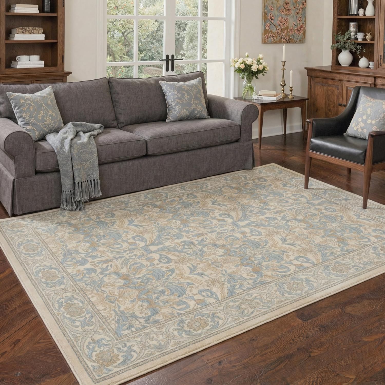 GENIMO Runner Rug 2x6 Non Slip Machine Washable Vintage Hallway Runner Rug, Low Pile Lightweight Rugs for Entryway, Hallway, Kitchen and Corridor, Blue Beige