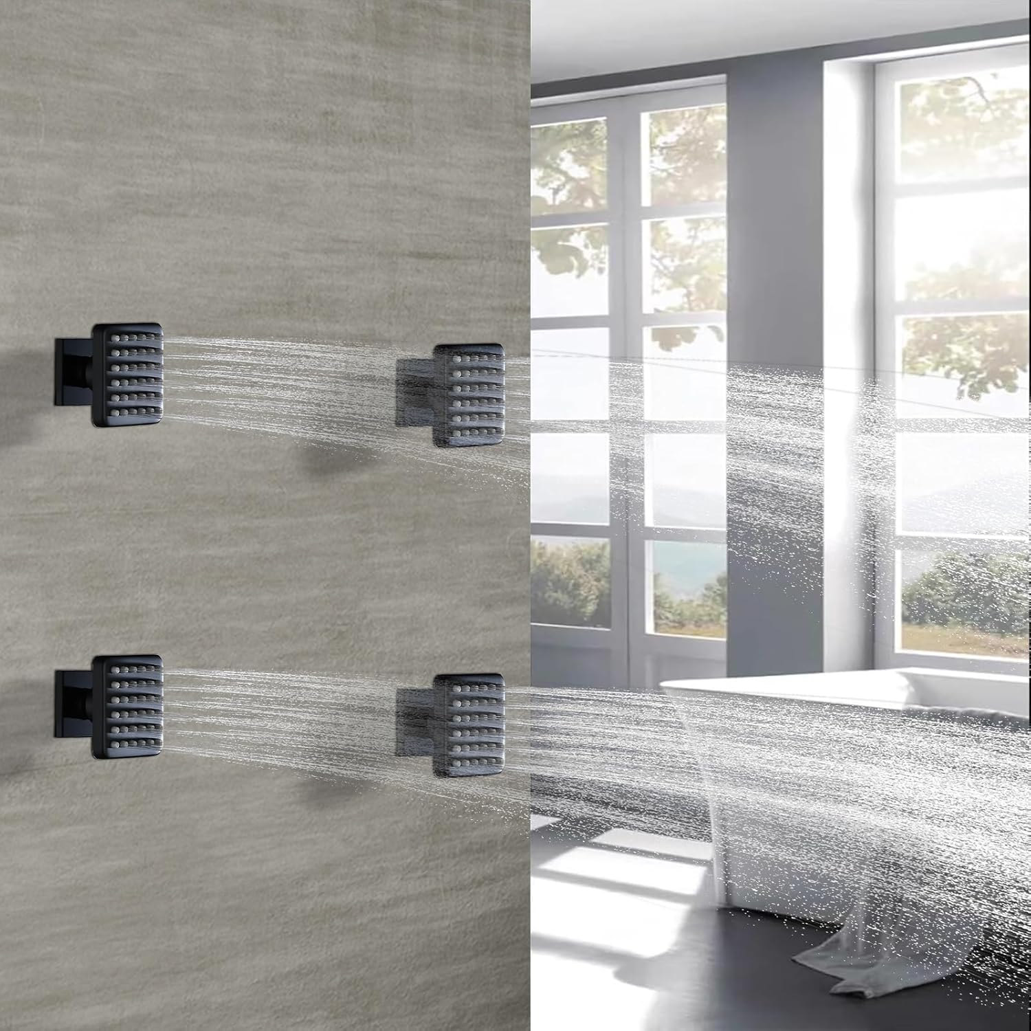 Solid Brass Square Body Spray Jets for Shower, High Pressure Wall Mount Massage Spray, Upgrade Spa Jets, 4PCS, Matte Black