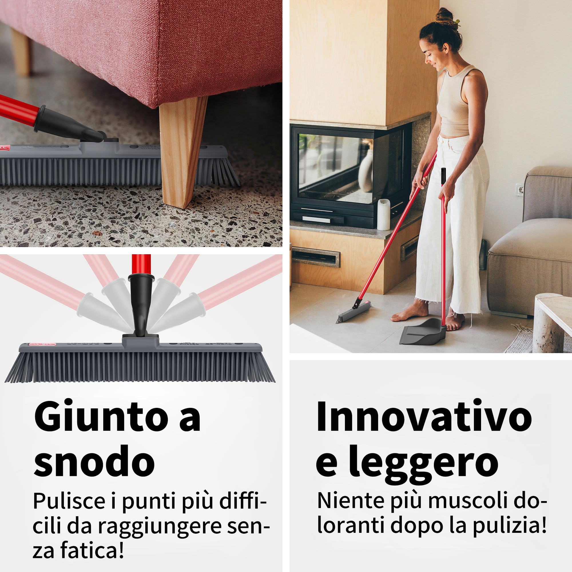 Tyroler Scopa in Silicone per Pavimenti Giapponese | Testa di 30 cm per Scopa Silicone Pavimenti | Manico Antiruggine di 140 cm in Acciaio Inox e Resistente alla Ruggine