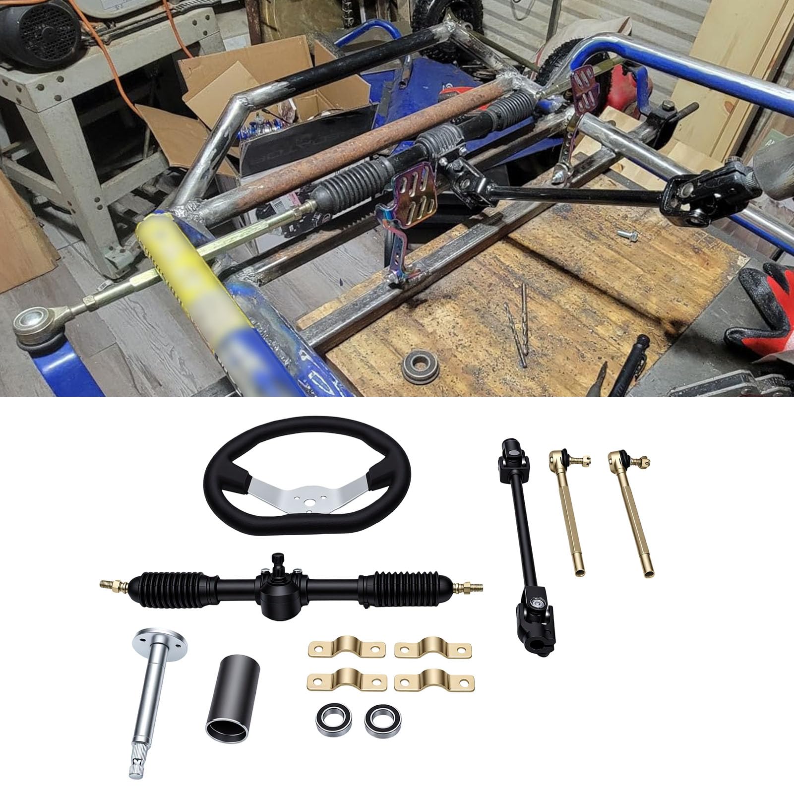 Bewinner Zestaw Kierownicy Go Kart 270 Mm z Wałem 380 Mm, Przekładnia
