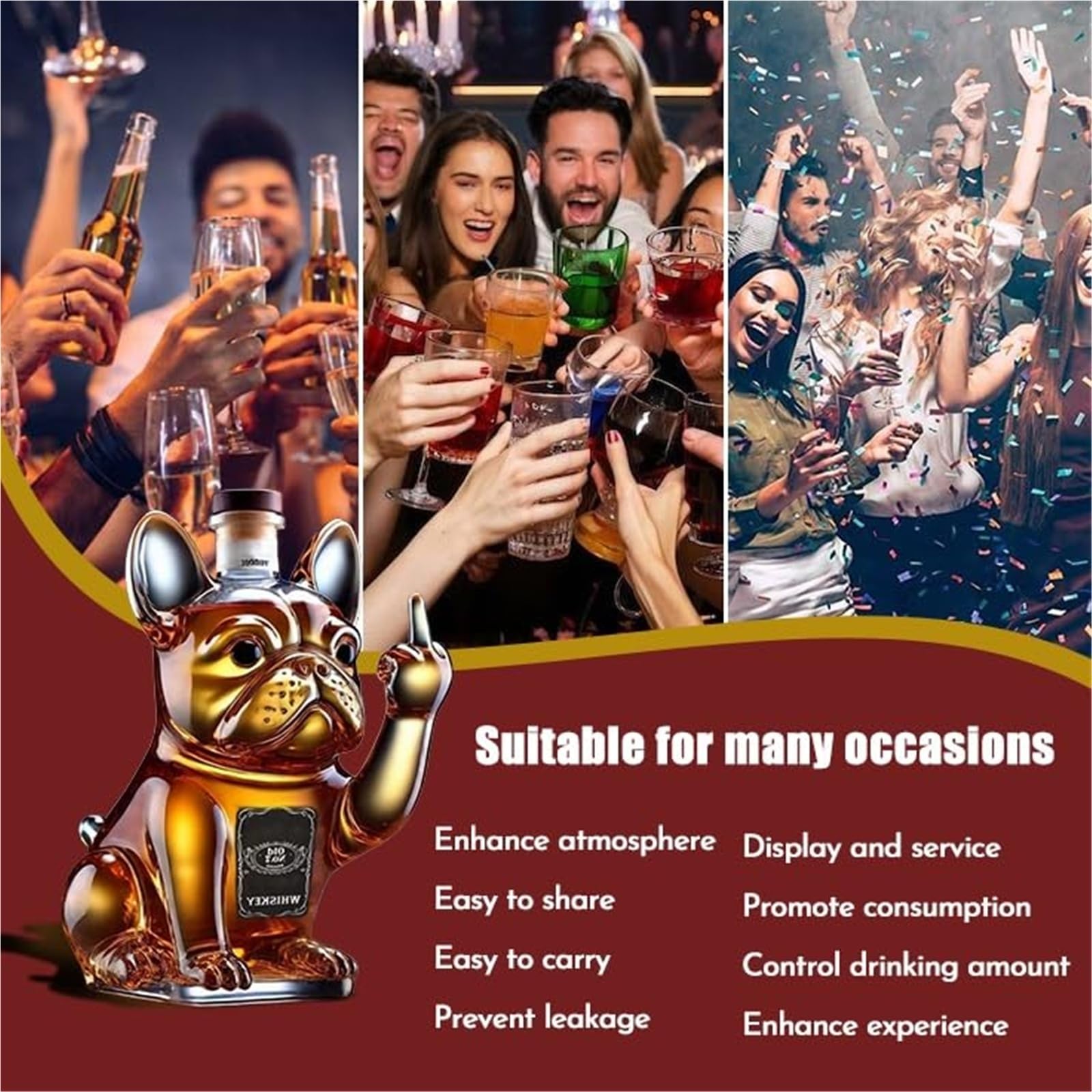 300ML Decantador Whisky Arte Escultura - Decantador De Whisky Con Forma De Bulldog Francés 3D, Botella De Licor De Vidrio Decorativa, Botella De Vino Decorativa Para El Hogar(#3)