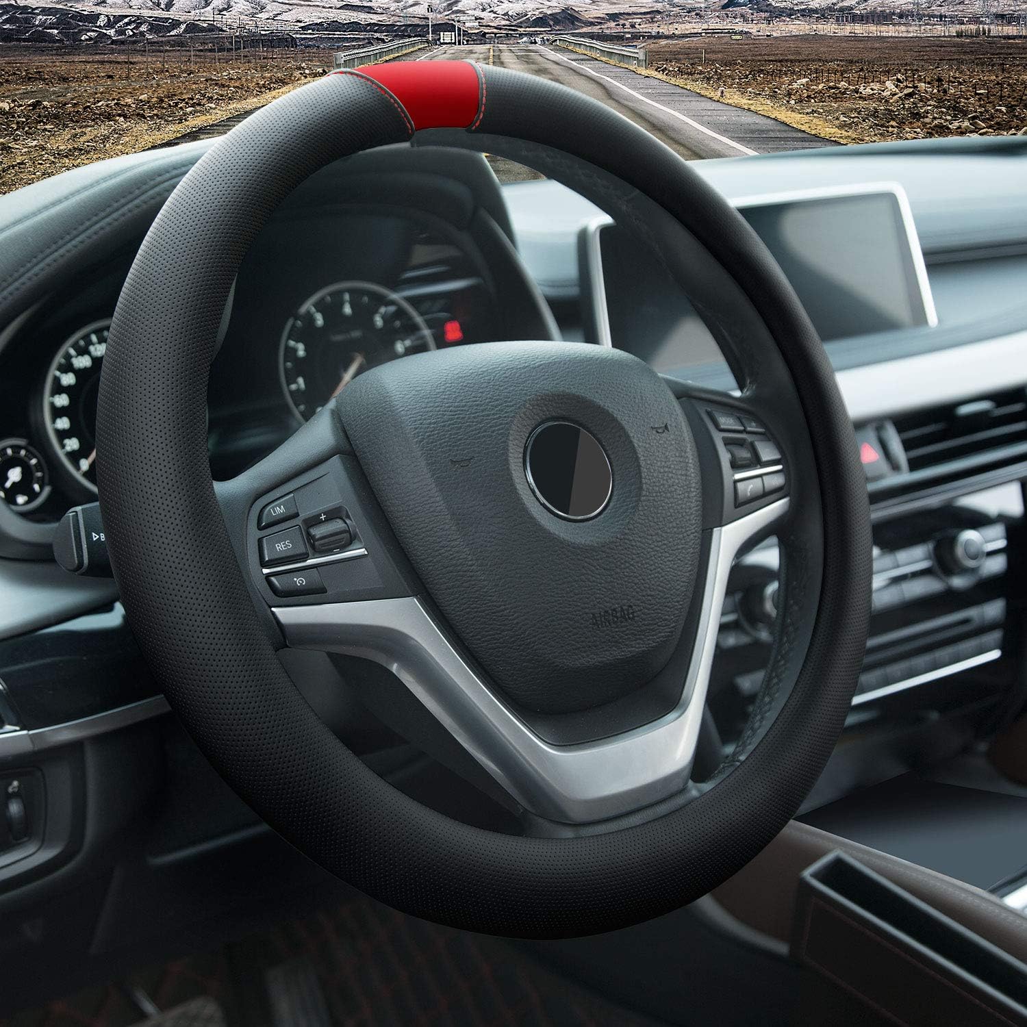 Achiou Microfiber Steering Wheel Cover Leather, Breathable, Anti-Slip, Odorless, Universal 15 inch