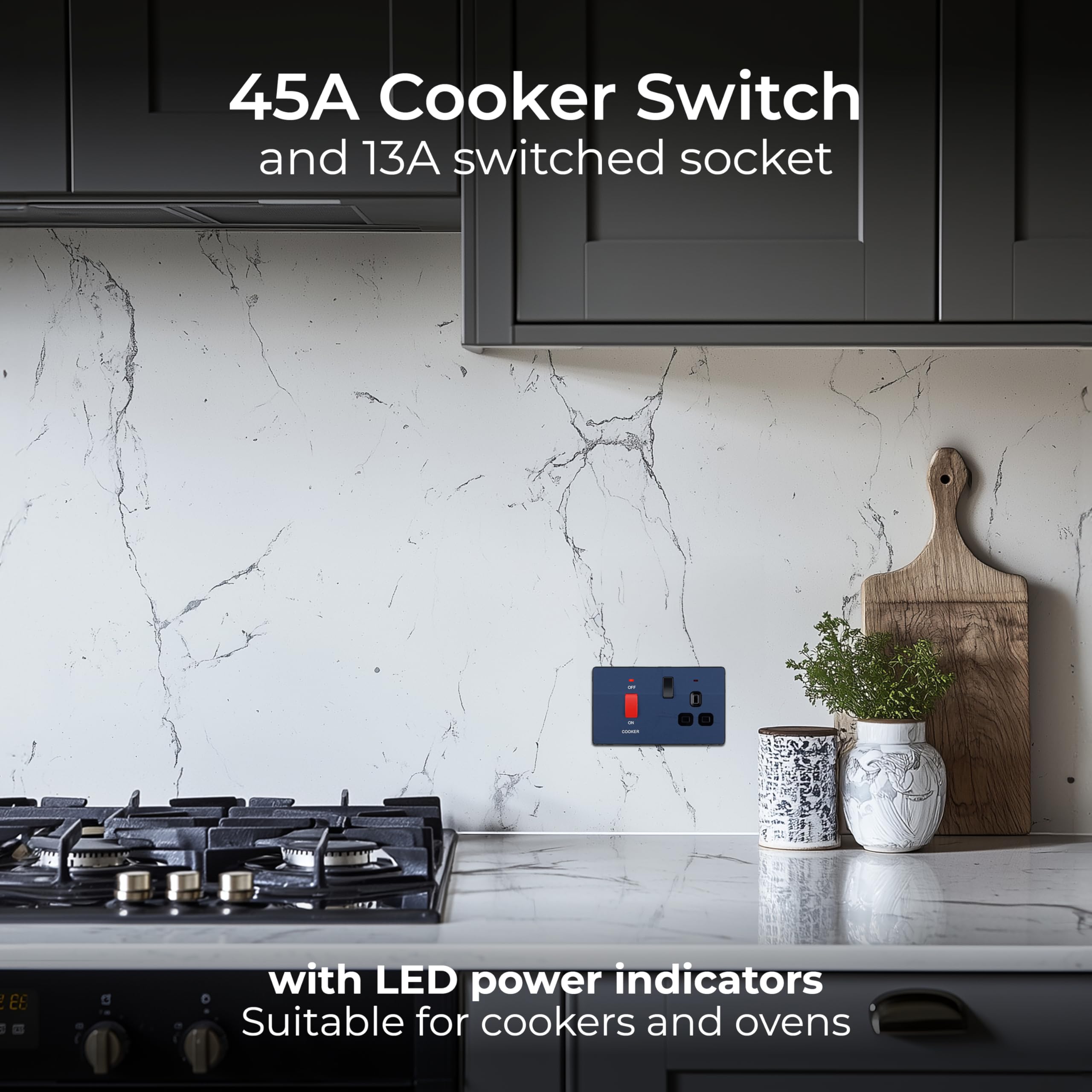 BG Electrical Cooker Switch with Socket and LED, Cooker Control Unit, Control Socket, Double Pole, Screwless Front Plate - Image 4