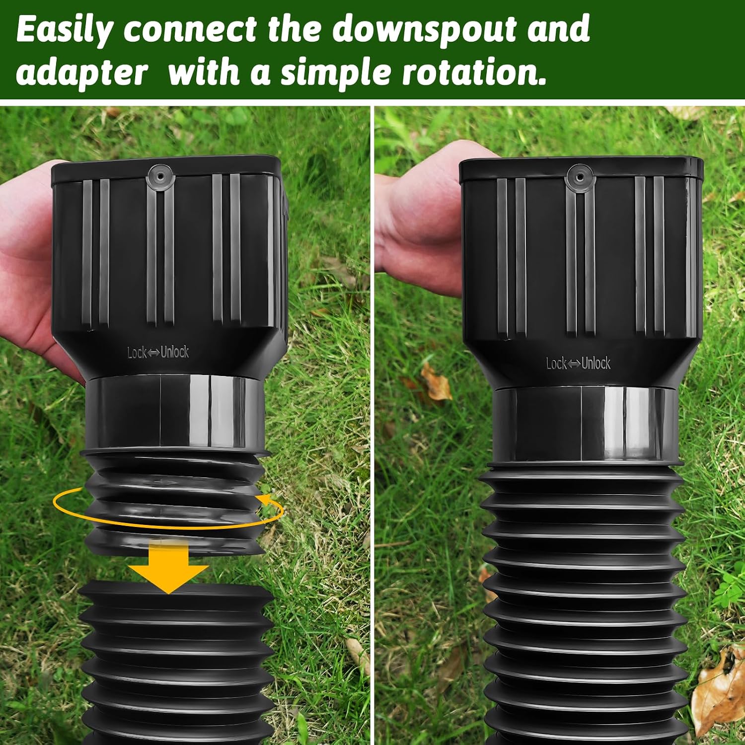 2 Pack Gutter Downspout Extensions 138" with Filter, Corrugated Flexible Gutter Pipe, Rain Diverter, Down Spout Drain Extension, Extendable from 31.5" to 138", Screws for Included, Black