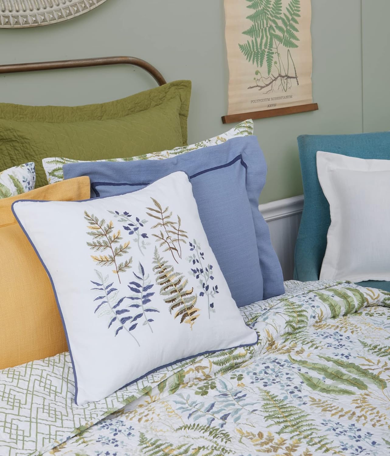 C&F Home Botanical Leaves Embroidered Throw Pillow 18" x 18" White