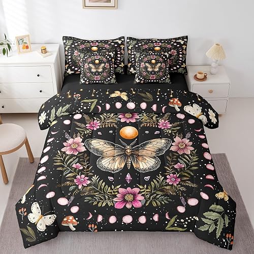 Feelyou Death Moth Bohemian Comforter Set with Sheets 7 Piece Full Size