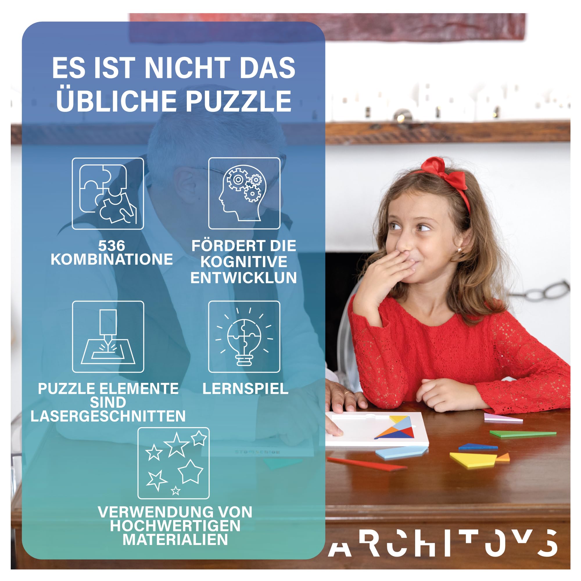 ARCHITOYS | Das Stomachion von Archimedes – Holzpuzzle für alle – EIN echtes Logikspiel, kein gewöhnliches Tangram (Große Größe)