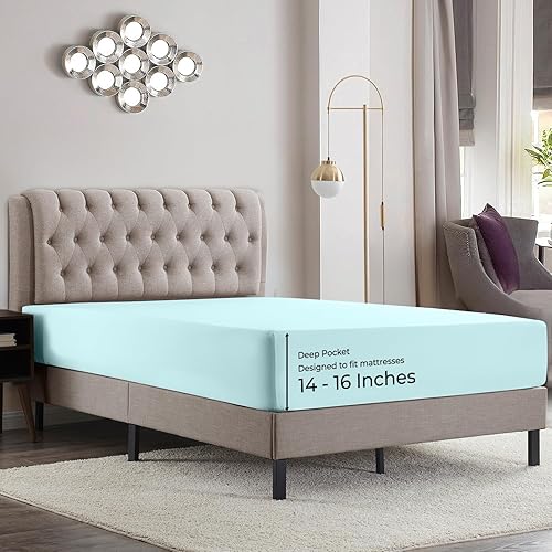 Miniatura 52 de Empyrean Bedding Sábanas de cama para King – Sábanas bajeras de 14 a 16 pulgadas – Sábana bajera de bolsillo profundo tamaño King – Sábana bajera 13