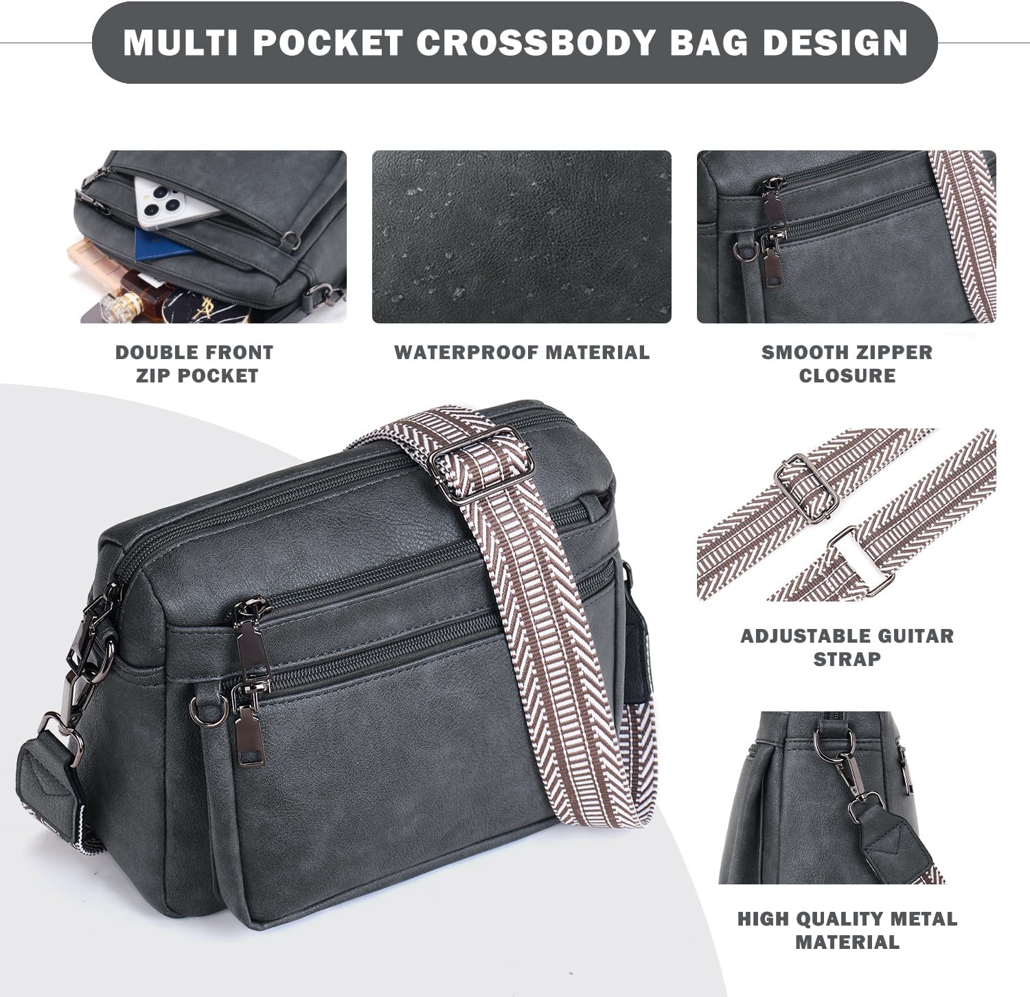 Crossbody Purses for Women Trendy,Vegan Leather Crossbody Bags,Cell Phone Camera Shoulder Handbags with Card Slots - Image 6