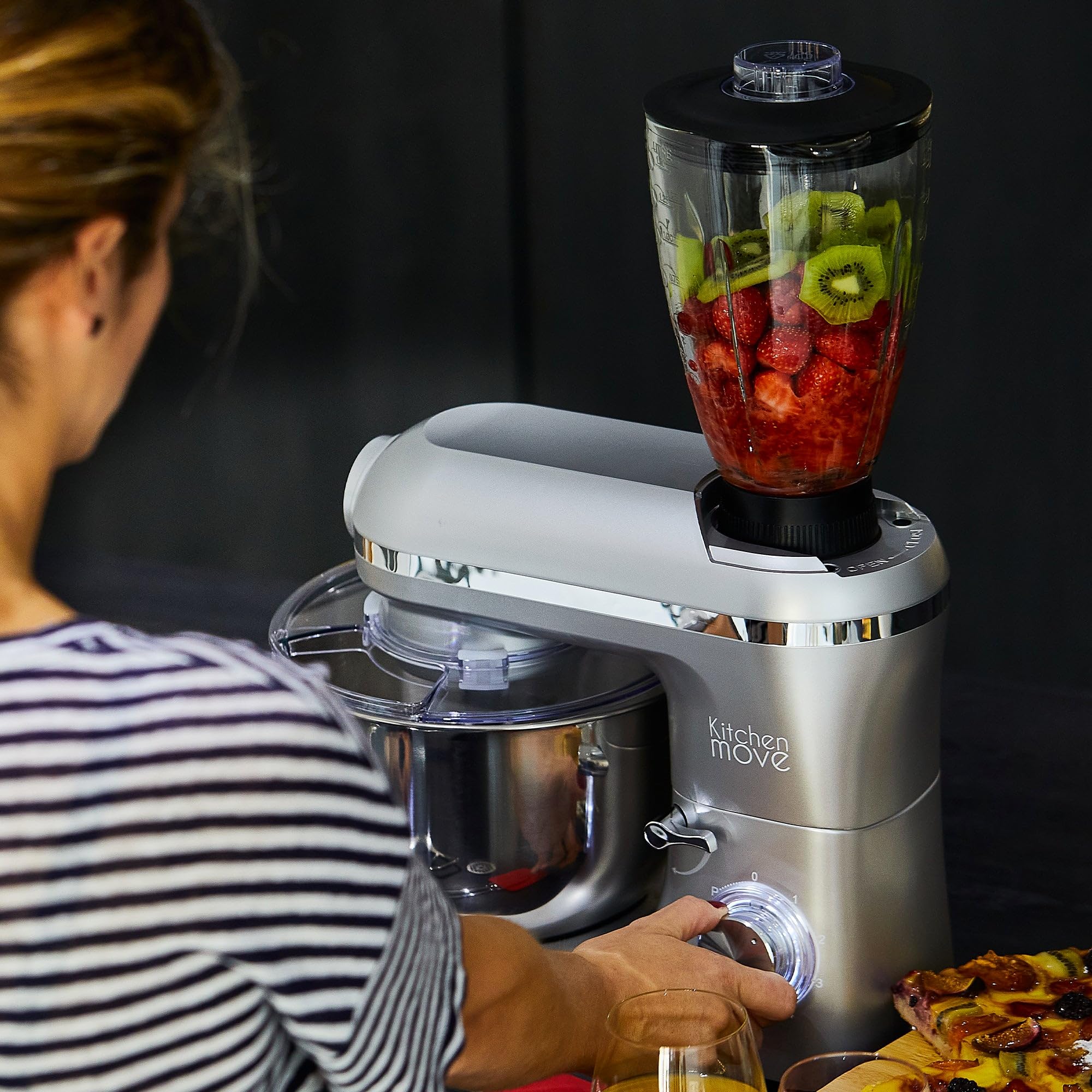 KITCHEN MOVE Robot patissier hachoir blender multifonction 1500W bol 5.5L VIPER PRO Gris acier