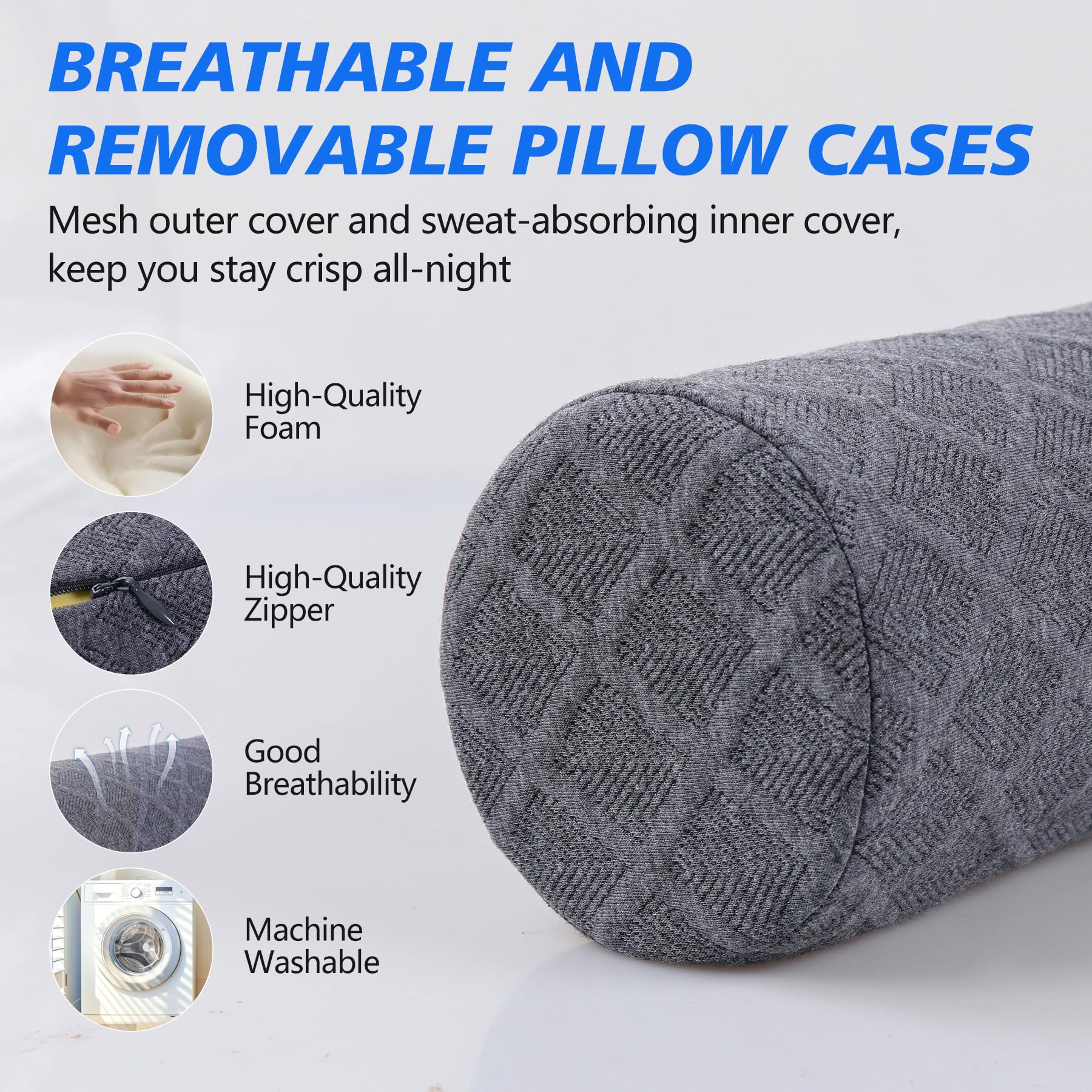 Cozyhealth 3.1' H Small Cervical Roll Pillow, Medium Soft Memory Foam Neck Round — product photo