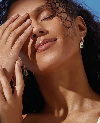 Miniatura 3 de Aretes colgantes de cristal de oro para mujer, chapados en oro de 18 quilates, aretes de gota con circonita cúbica, cadena hipoalergénica, verde