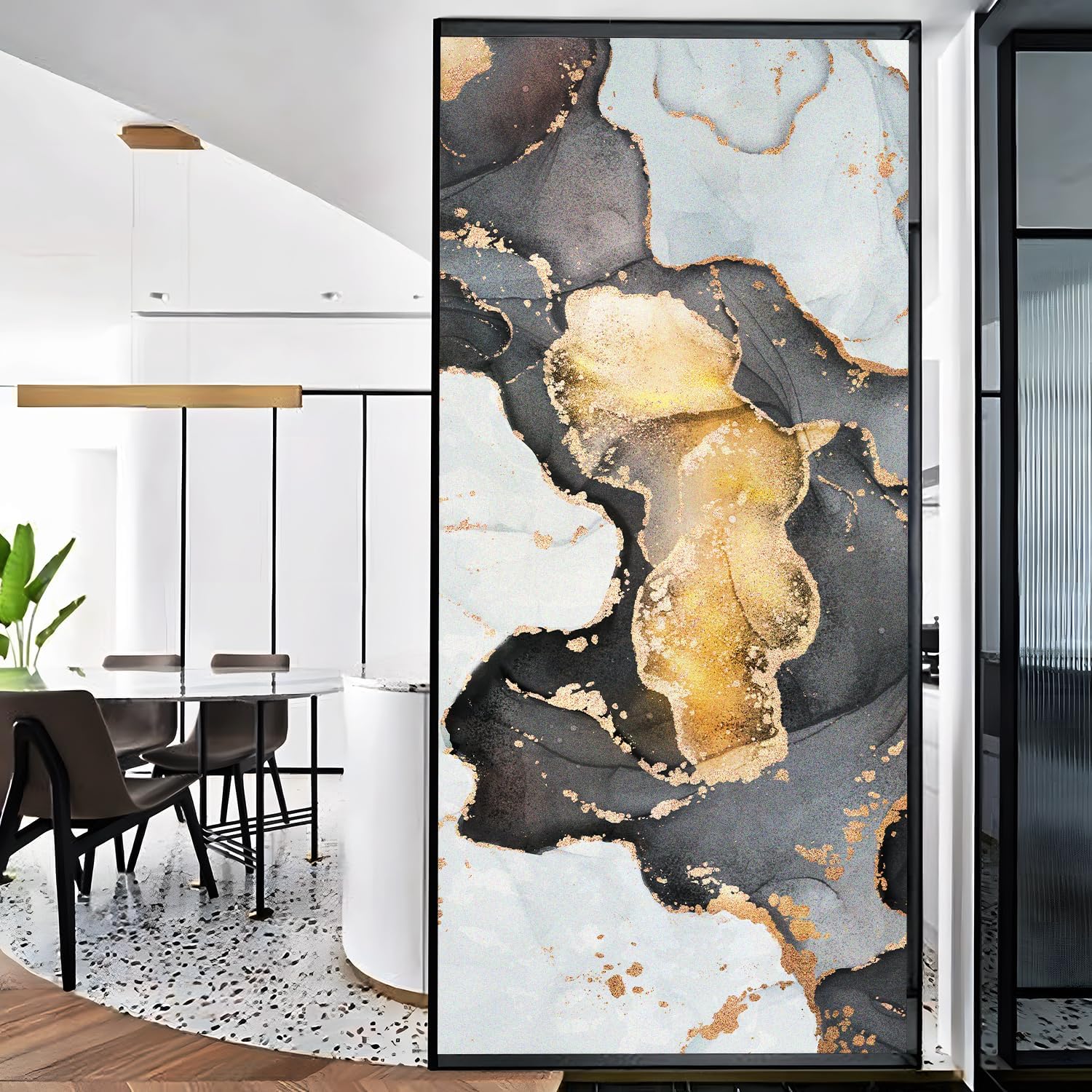 Original Hand Drawn Marble Frosted Texture Privacy Window Film, Static Cling Removable Marble Glass Decor for Bathroom Shower Room, Grey Faux Glitter 22.83"x59.06" Size S: 22.8"X59"/58X150cm Grey Gliter