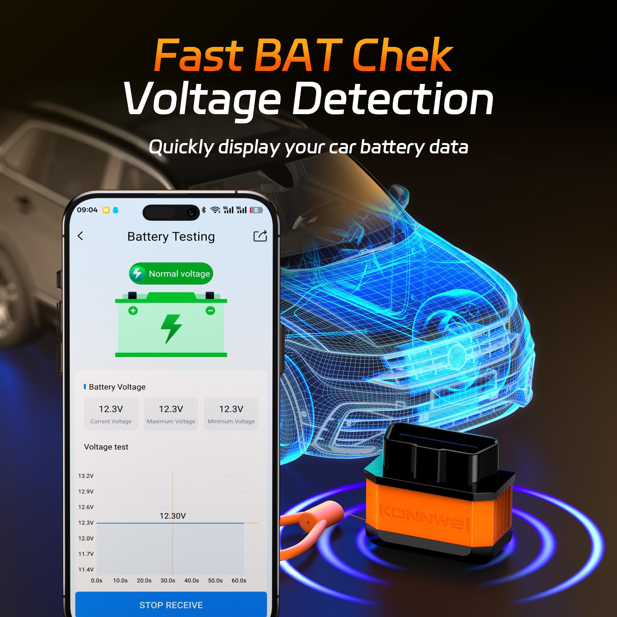 KONNWEI OBD2 urządzenie diagnostyczne Bluetooth, bezprzewodowy skaner diagnostyczny z włącznikiem sieciowym – OBD-II narzędzia diagnostyczne do iOS, Android, narzędzia diagnostyczne układu (Polski)