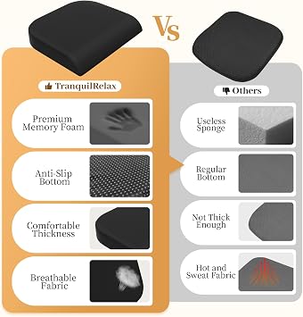 TranquilRelax 2XL Memory Foam Seat Cushion for Office Chair, Black