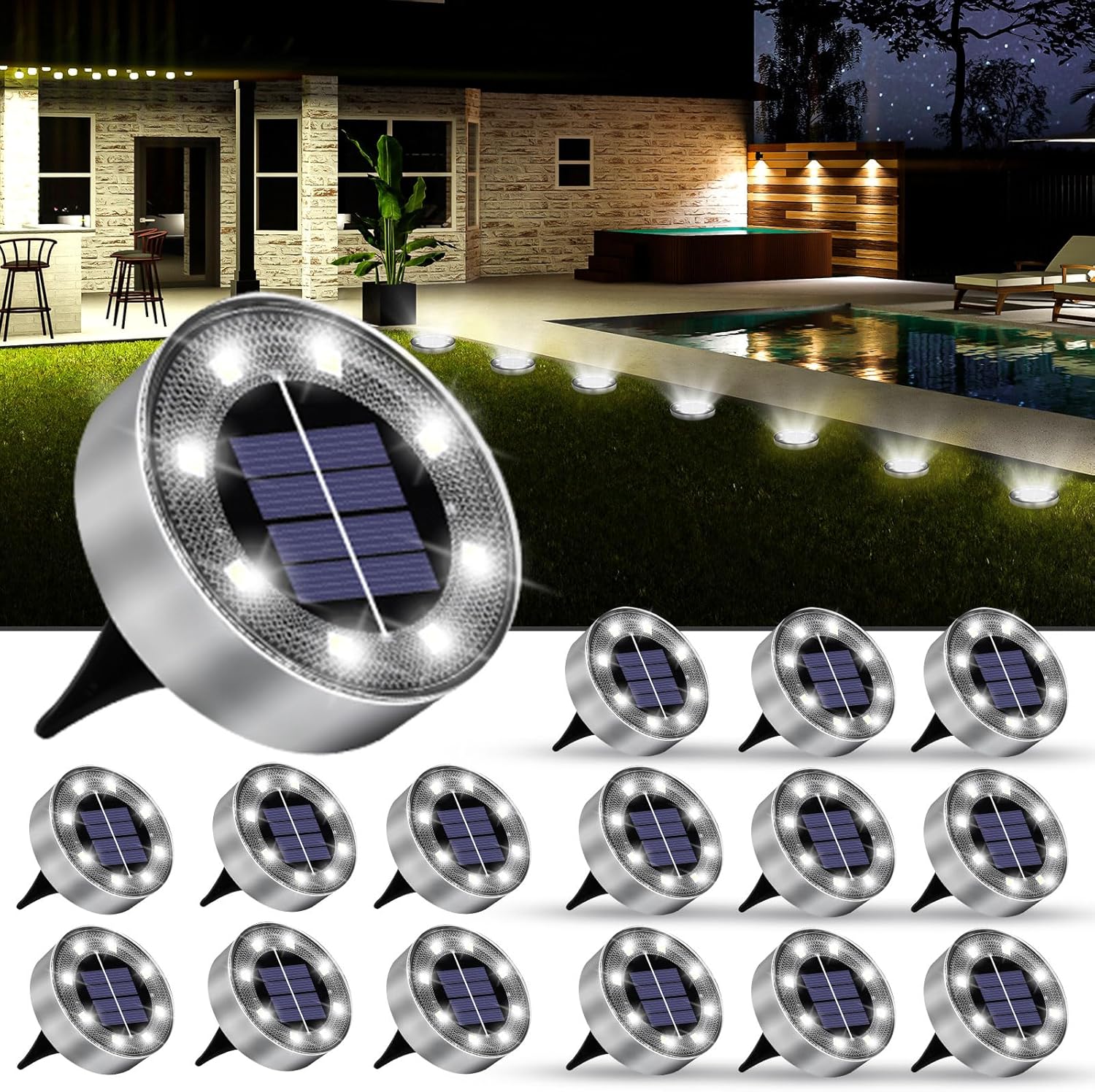 Solar Ground Lights 16Pack, Garden Solar Outdoor Waterproof Pathway Bright In-Ground Lights Outdoor Lighting Decor for Lawn, Patio, Yard, Driveway,Walkway Warm Light