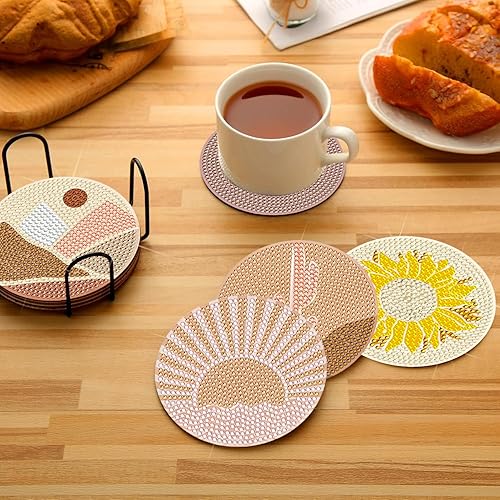 Miniatura 7 de DOTSOPS Juego de 6 piezas de arte de diamantes para adultos, posavasos de arte de diamantes con soporte para adultos principiantes, manualidades