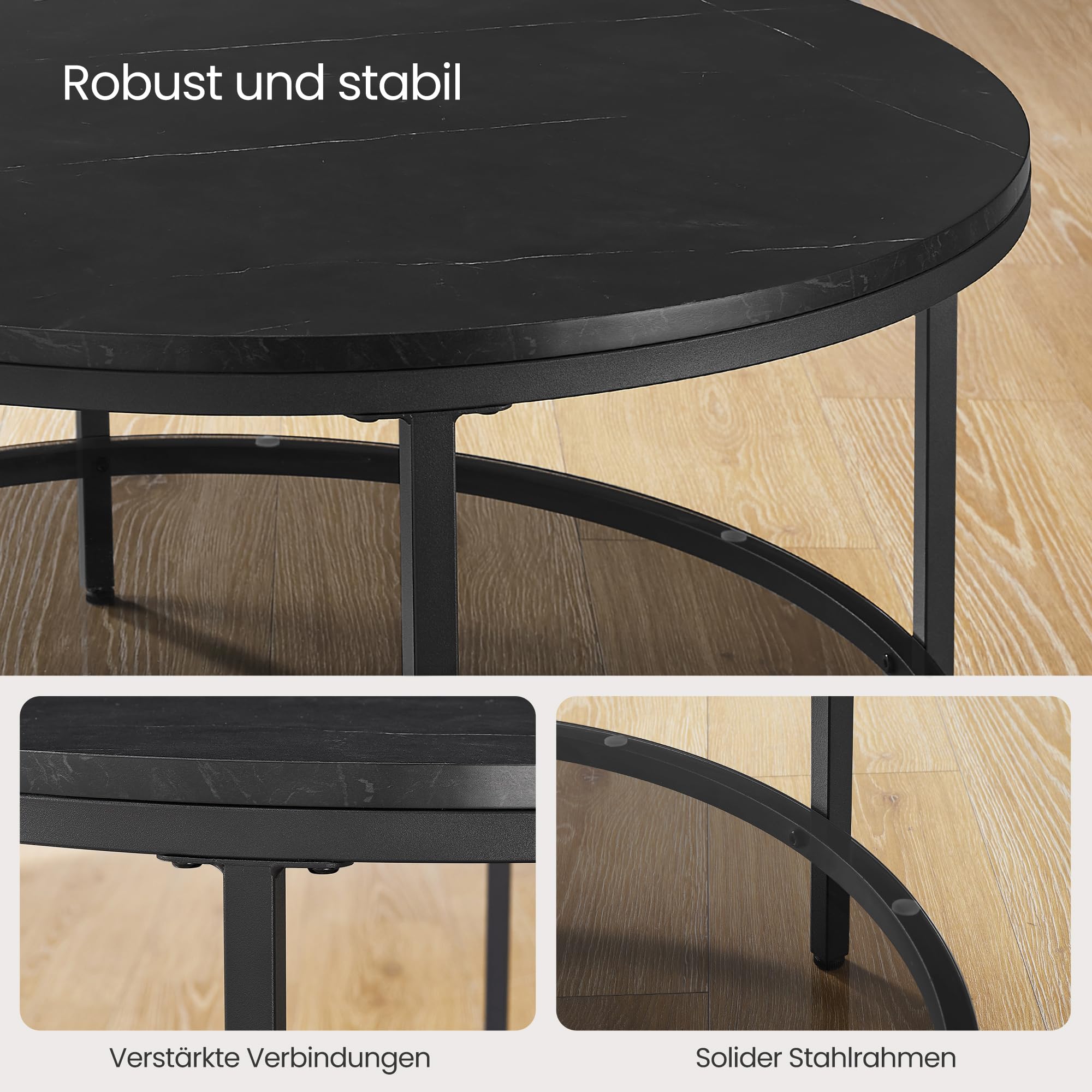 VASAGLE Couchtisch, Wohnzimmertisch, Sofatisch, für Wohnzimmer, mit Glasplatte, viel Stauraum, einfacher Aufbau, moderner Stil, marmorschwarz-tintenschwarz LCT071B58