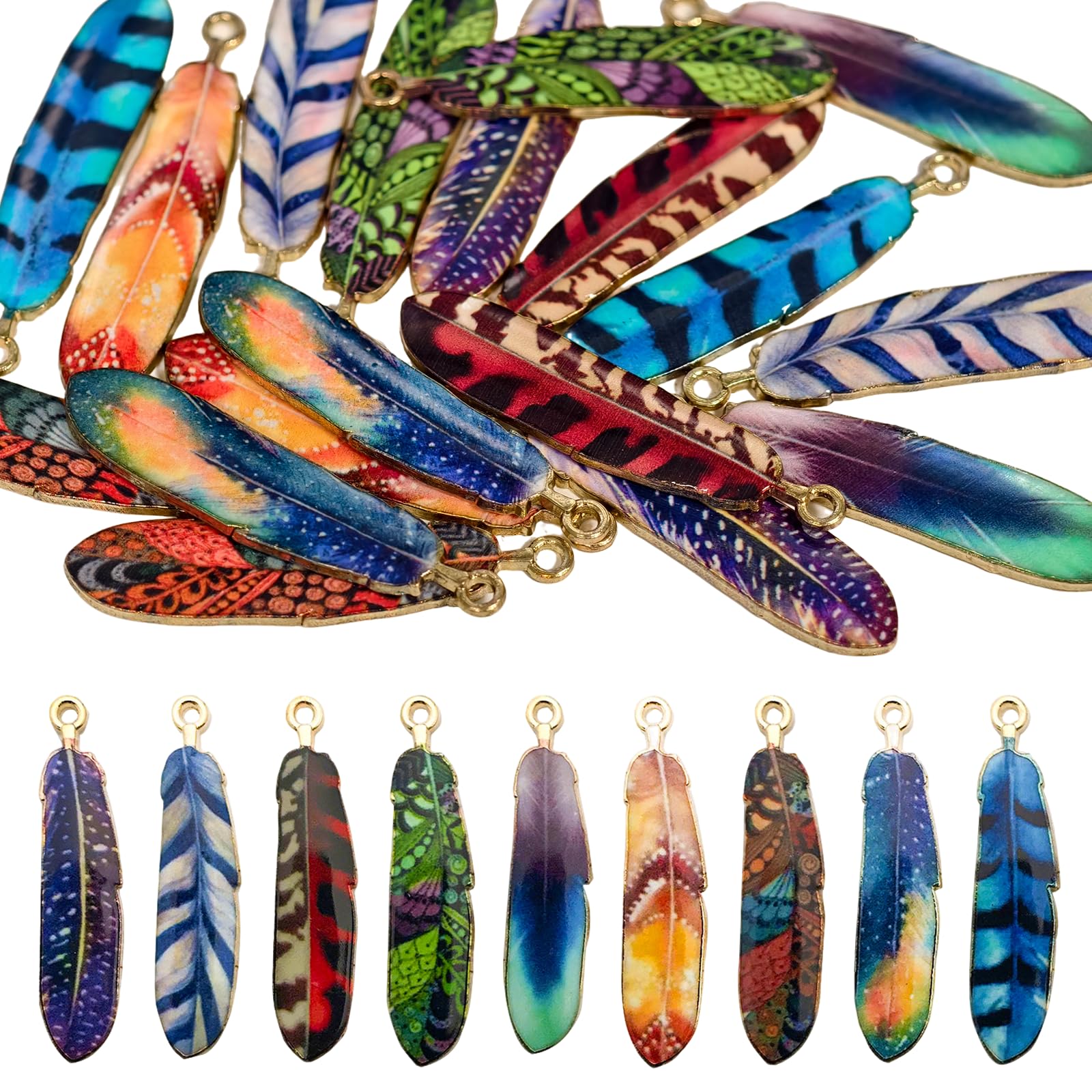 hongliang 36PCS 9 Colors Feather Earrings,Feather Charms,Enamel Feather Pendants