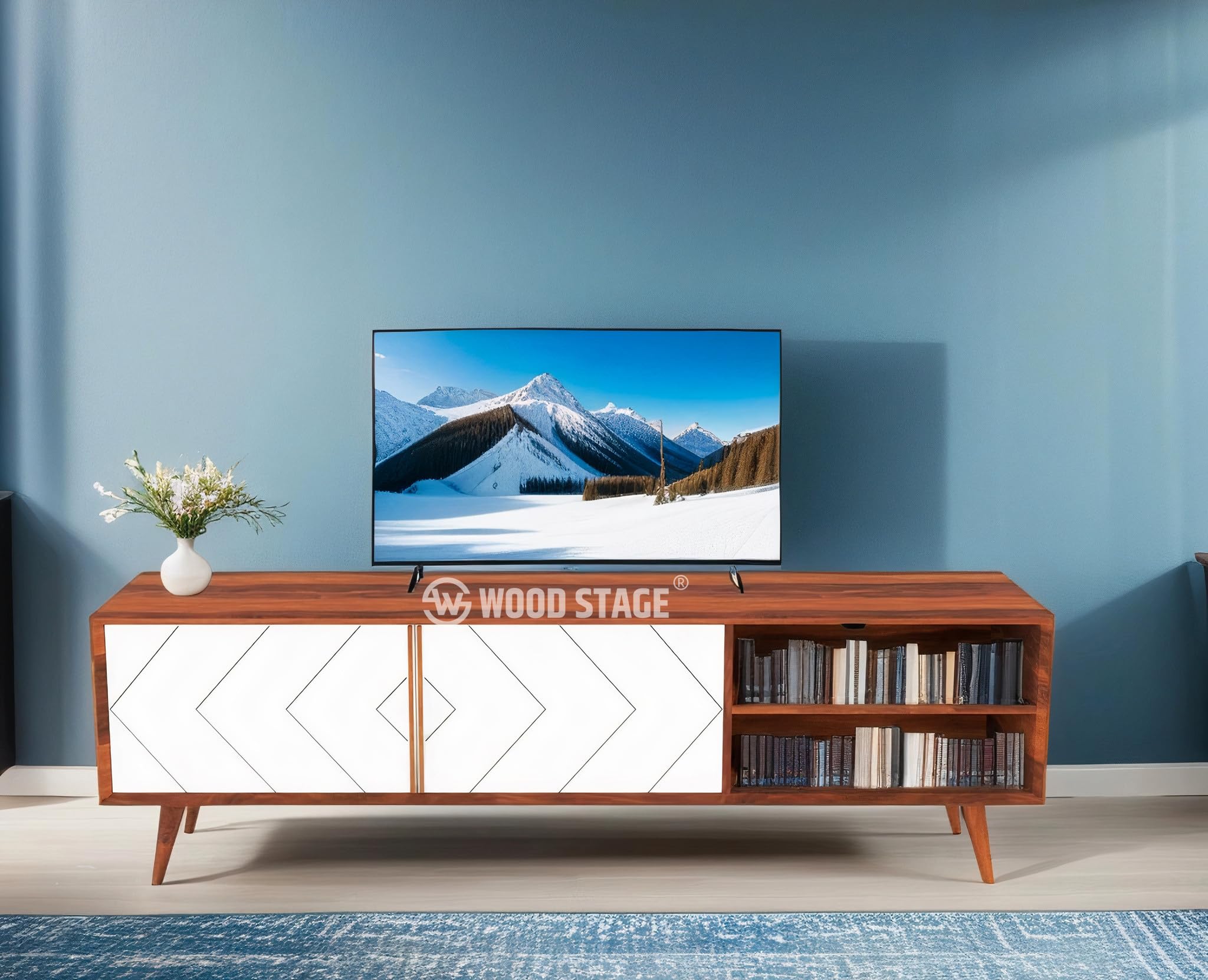 WOODSTAGE Sheesham Wood TV Entertainment Unit Cabinet with 2 Doors 2 Shelf Storage for Living Room Wooden Tv Stand Furniture for Hall (Honey Finish)-image-25