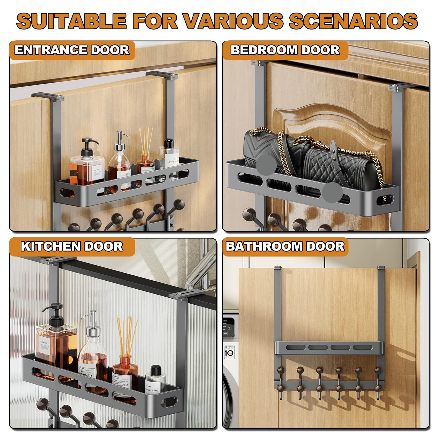 45,8,Perchero de Puerta para Colgar con 12/18 Ganchos para Dormitorio, Perchero Puerta para Abrigos, Albornoces, Toallas, Bolsos, Bufandas, para Puertas de hasta 6.2 cm de Grosor