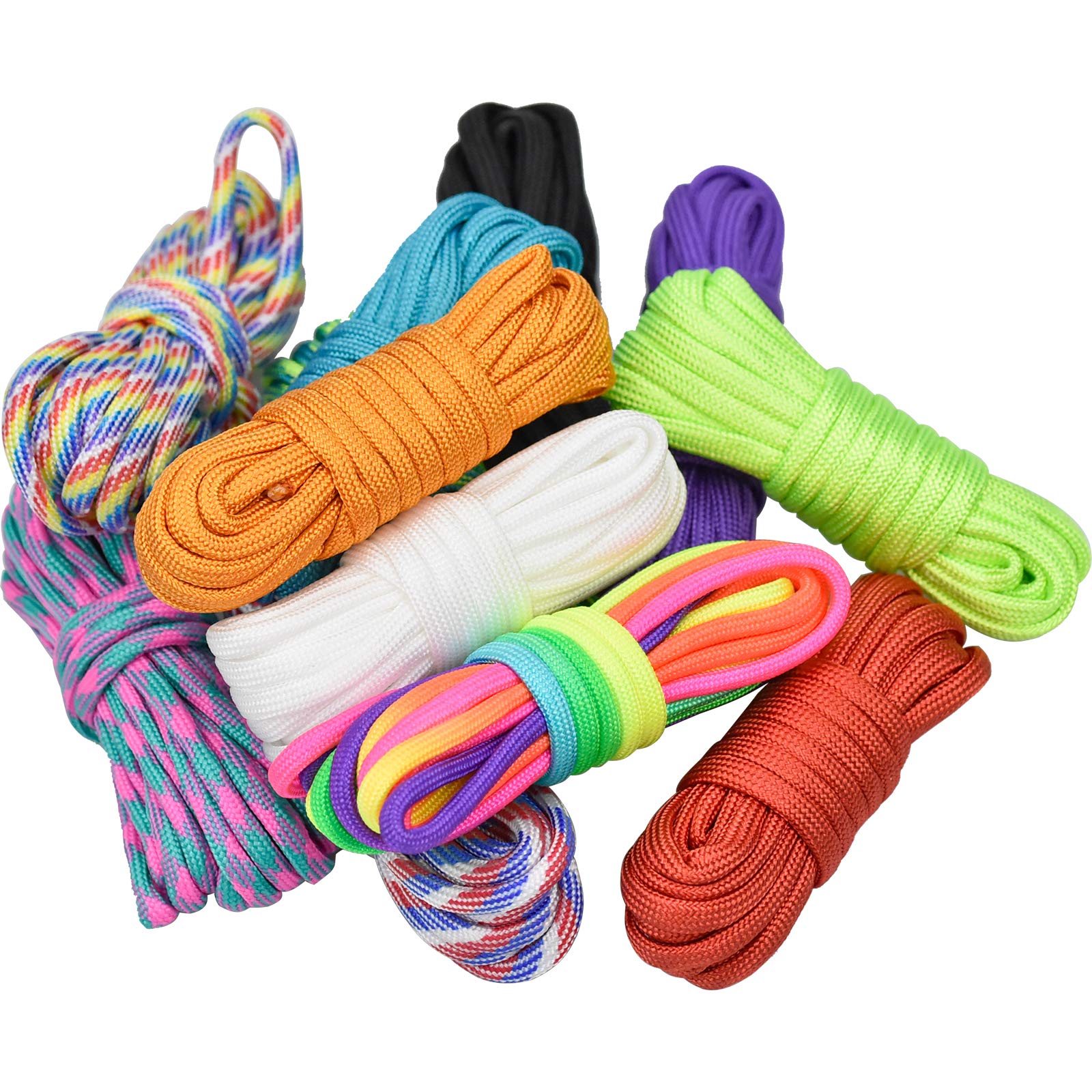 Inntek 12 Stück 10 Fuß Paracord Schnur 550 Paracord Seile, Paracord Armband Paracord Bänder Set mit 24 Paracord Steckverschluss für DIY Armbänder, Schlüsselanhänger,Hundeleinen, Leinen, Zeltseil