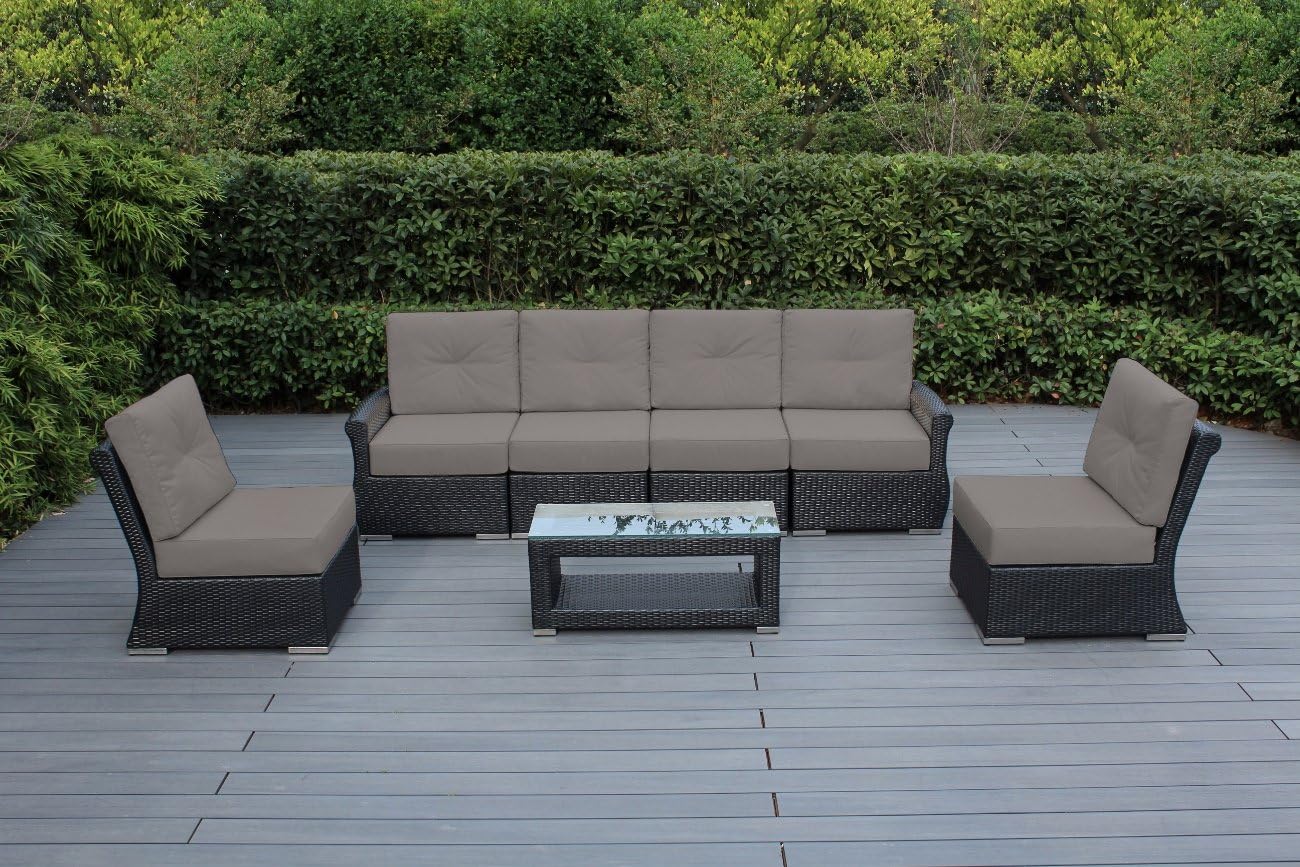 Ohana Luxury Outdoor Patio Furniture Collection 7 pc Tall Back Set with Sunbrella Cover (Sunbrella Taupe) with Free Patio Cover