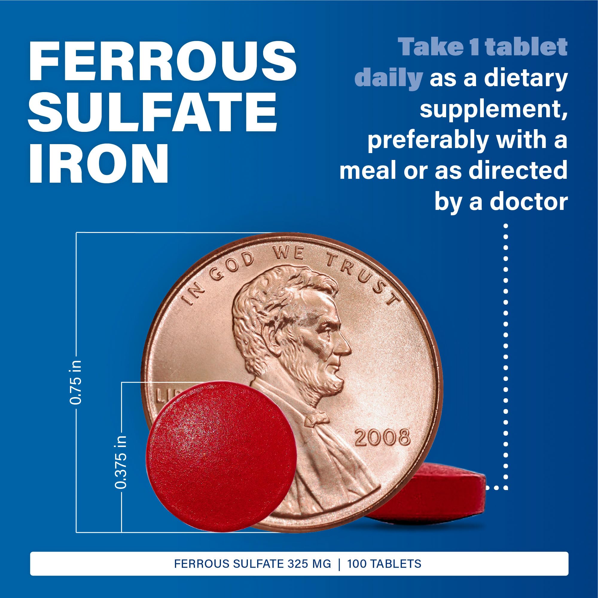 MAJOR Ferosul - Ferrous Sulfate 325mg Tablets with 65mg of Elemental Iron - Iron Supplement for Women, Men - Red - 100 Count (3 Pack) — Amazon image 4