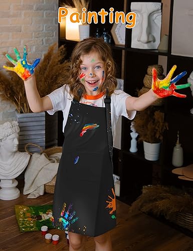 Miniatura 9 de IAGBIBUI Delantal para niños, paquete de 11 delantales para niñas y niños, delantales de pintura artística para cocina, aula, cocina, hornear, para