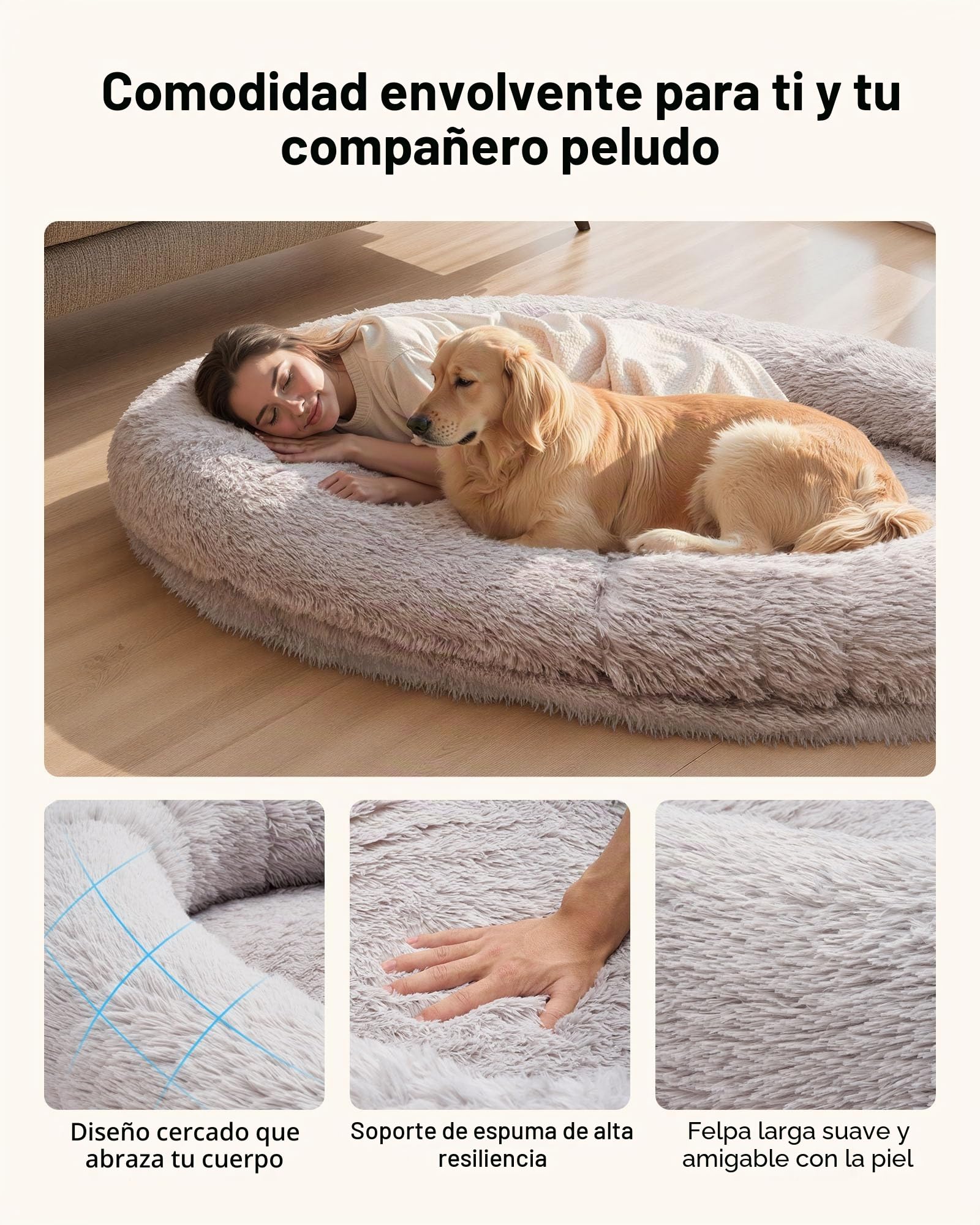 VEVOR Cama para Perros, 176 x 122 x 24 cm, de Espuma Viscoelástica, con Bolsillo Lateral, Asa y Cremallera, Funda Extraíble y Lavable a Máquina, Gris, para Descansar y a Tomar Pausas Tranquilas