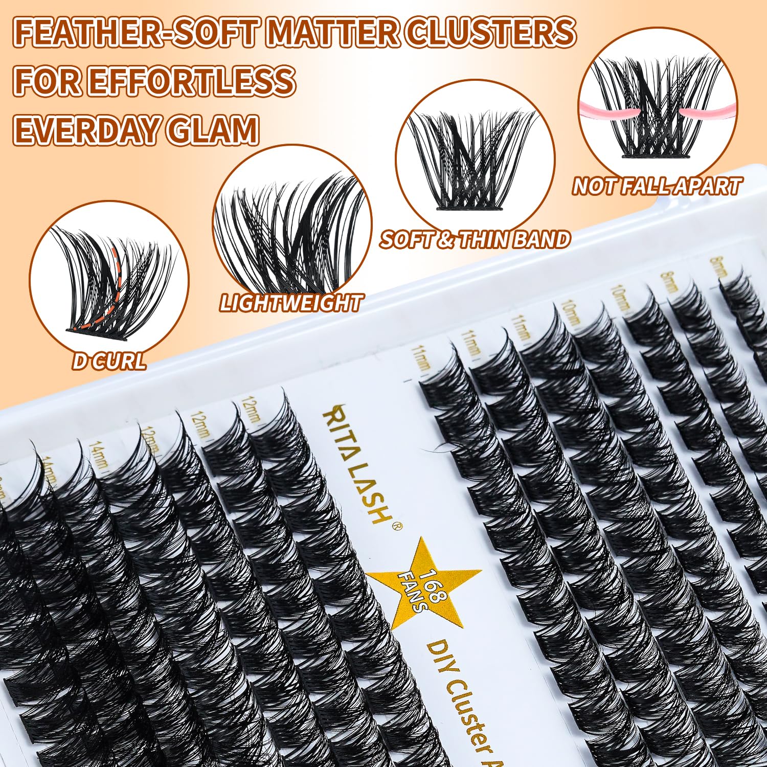 RITALASH Lash Clusters DIY Cluster Lashes Volume Eyelash Clusters Eyelash Extensions Soft False Eyelashes Black Individual Lashes Wispy Fluffy Lash Extension at Home(W04,8-16mm) - Image 4